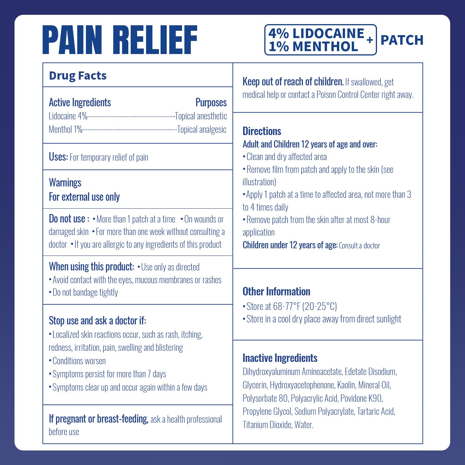ZEEY 4% Lidocaine Pain Relief Patches, with 1% Menthol Maximum Strength OTC, for Back, Knee, Neck, Shoulders, Joints, Muscle Soreness, Fast Acting, Long Lasting, Large Gel Patch, 5.5" x 3.94", 20Ct ZEEYAu supplements