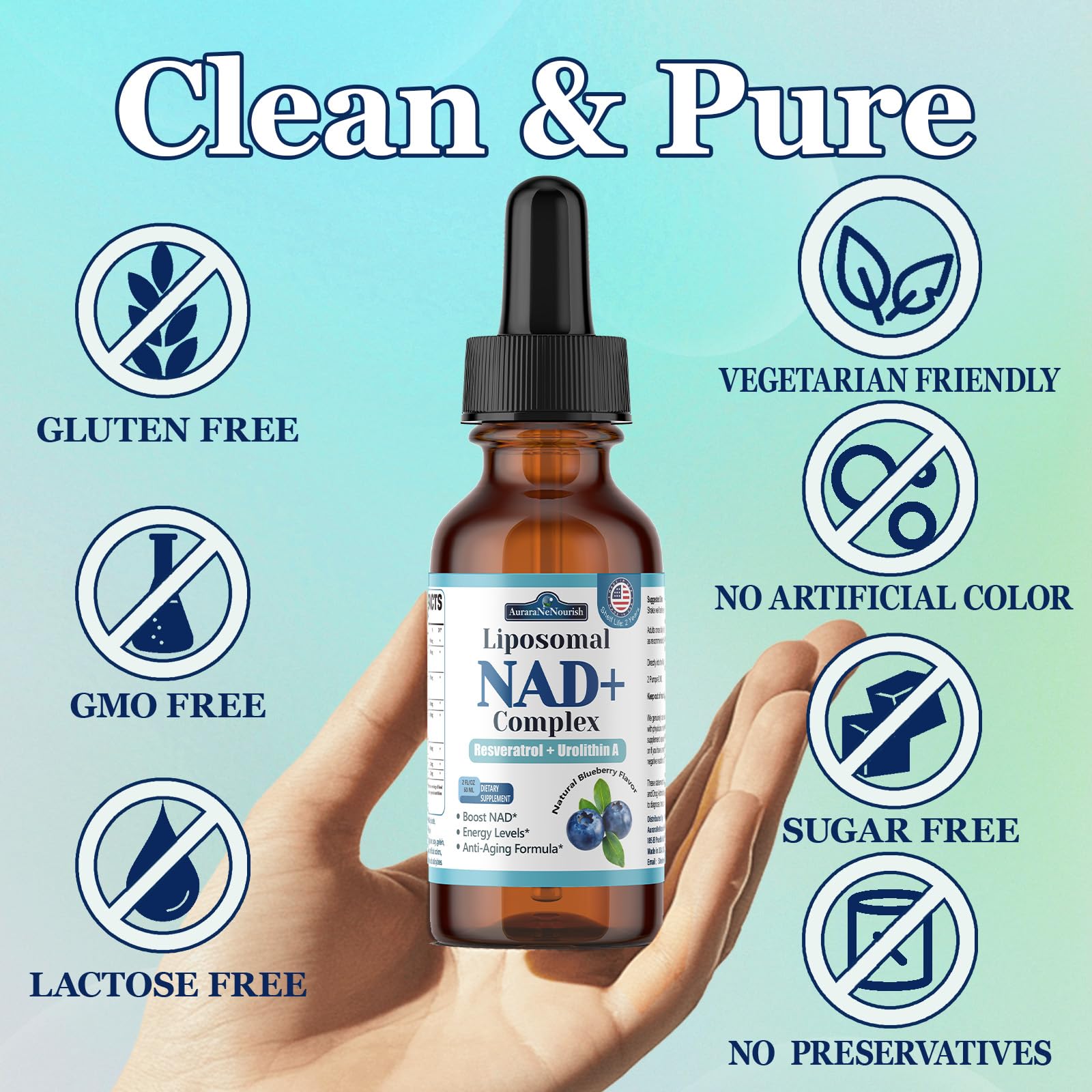 Liposomal NAD+ Liquid Drops, 8-in-1 NAD⁺ Nicotinamide Riboside Resveratrol 900mg w. Quercetin & Urolithin A | Fast Absorption NAD+ Supplement with CoQ10, ALA | Cellular Energy, Anti-Aging, Vitality AuraraNeNourishAu supplements