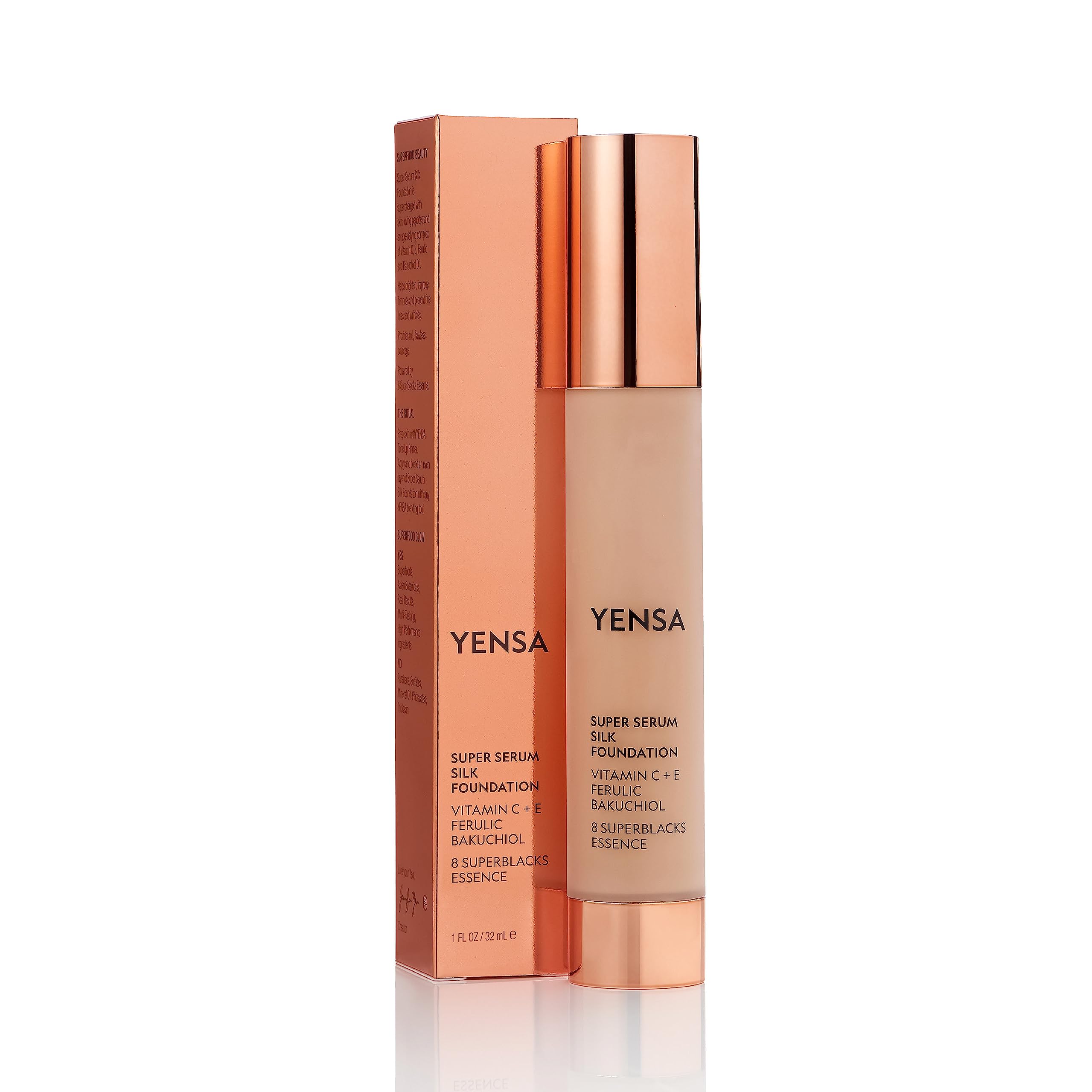 YENSA Serum Foundation Makeup - Super Silk Full Coverage Foundation Enriched with Peptides, Vitamin C & Ferulic Acid to Help Reduce Fine Lines, Wrinkles & Dark Circles - Light 1 (1 oz) YENSAAu supplements