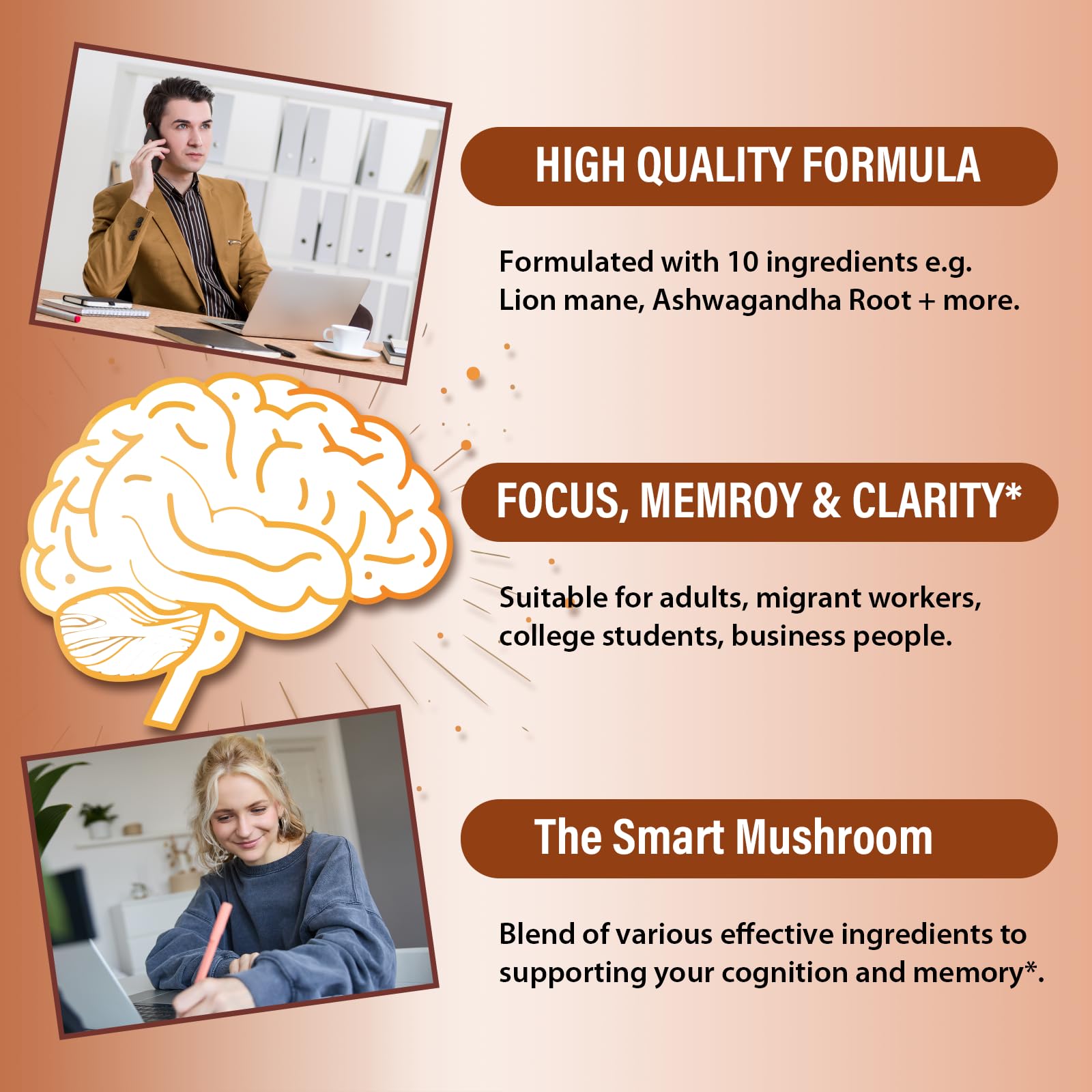 Liekoh Ashwagandha & Lions Mane Supplement Capsules, Brain Supplements for Memory and Focus, Ashwagandha Supplement with Rhodiola & Black Peppe, Cortisol Supplements for Women & Men,90 Caps LiekohAu supplements