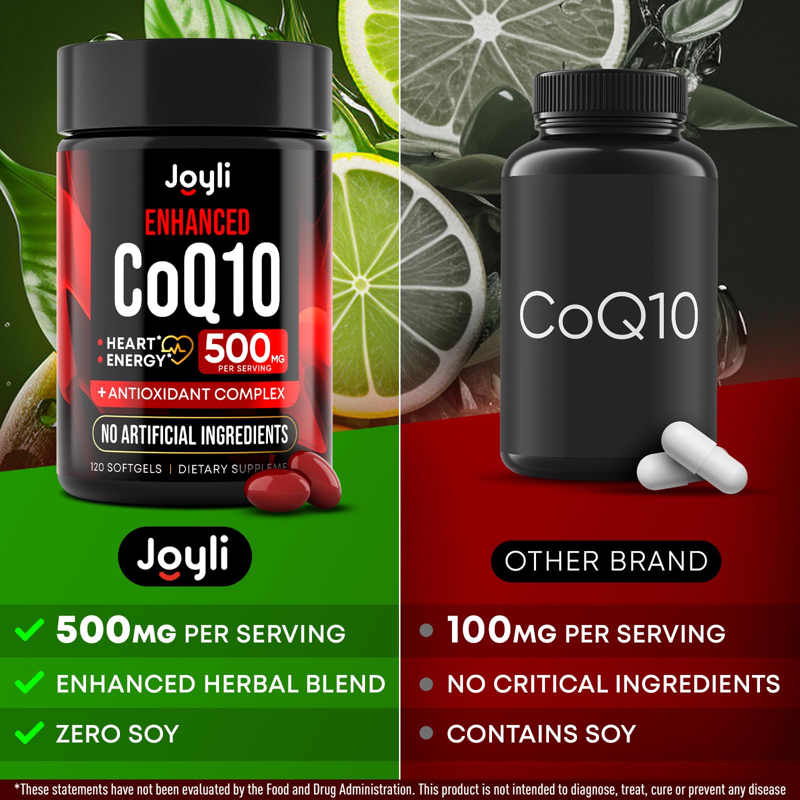 High Absorption CoQ10 500MG - Co Q 10 Supplement 120 Softgels for Heart Health&Energy Production - Enhanced CoQ10 Nutritional Supplements with Coenzyme Q10 - Alternative to coq10 400mg softgels JOYLI NutritionUS supplements
