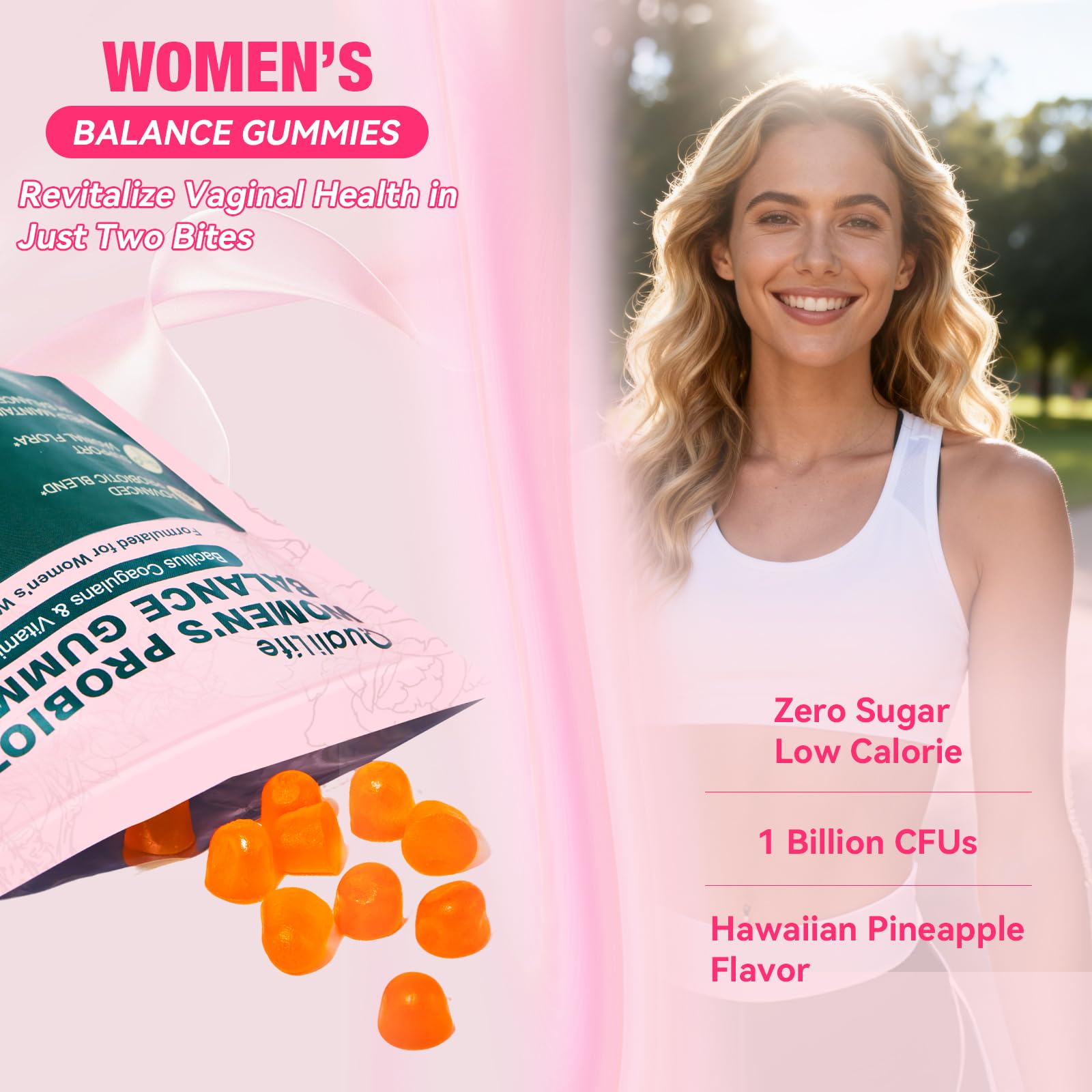 QualiLife Premium Feminine Balance Gummies for Women – Probiotic Vaginal Health Support with Vitamin C – pH Balance & Flora Support – Sugar Free, Vegan, Hawaiian Pineapple Flavor – 60 Gummies (1) QualiLifeAu supplements