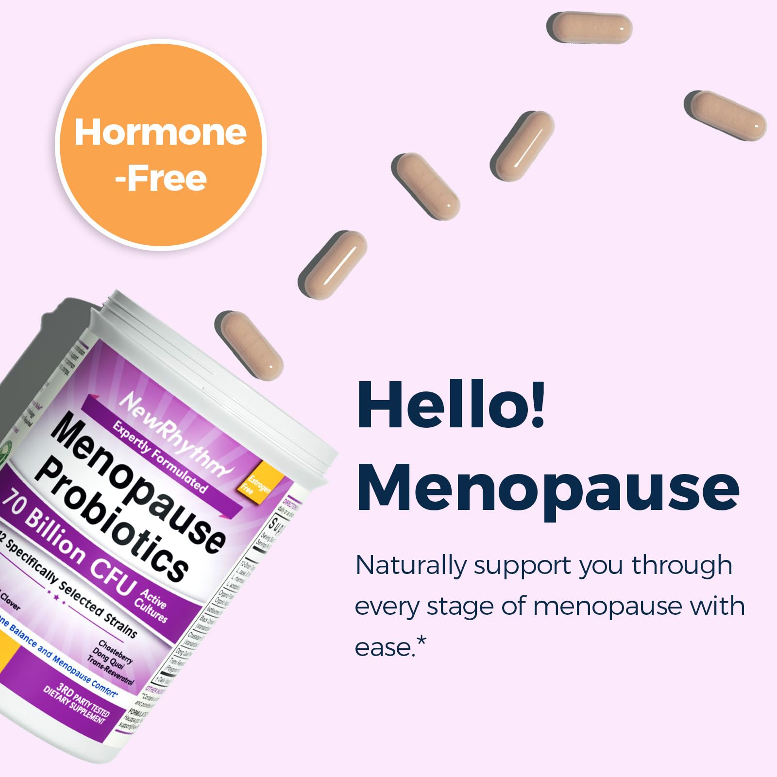 NewRhythm Menopause Probiotics for Women, 7-in-1 Relief, Prebiotics, Black Cohosh Trans-Resveratrol Chasteberry Red Clover Dong Quai, Hot Flashes Night Sweats, No Soy, No Estrogen, 30 Ct NewRhythmAu supplements