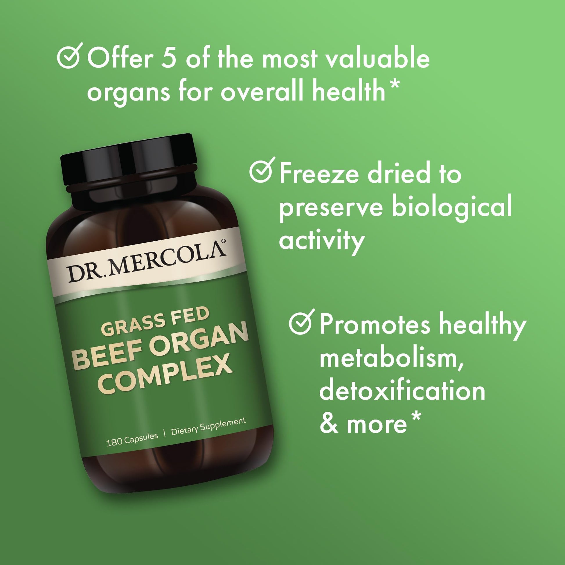 Dr. Mercola Grass Fed Beef Organ Complex - Supports Whole Body Wellness - Freeze-Dried Organ Blend - Non-GMO - Gluten-Free - 180 Capsules Dr. MercolaAu supplements