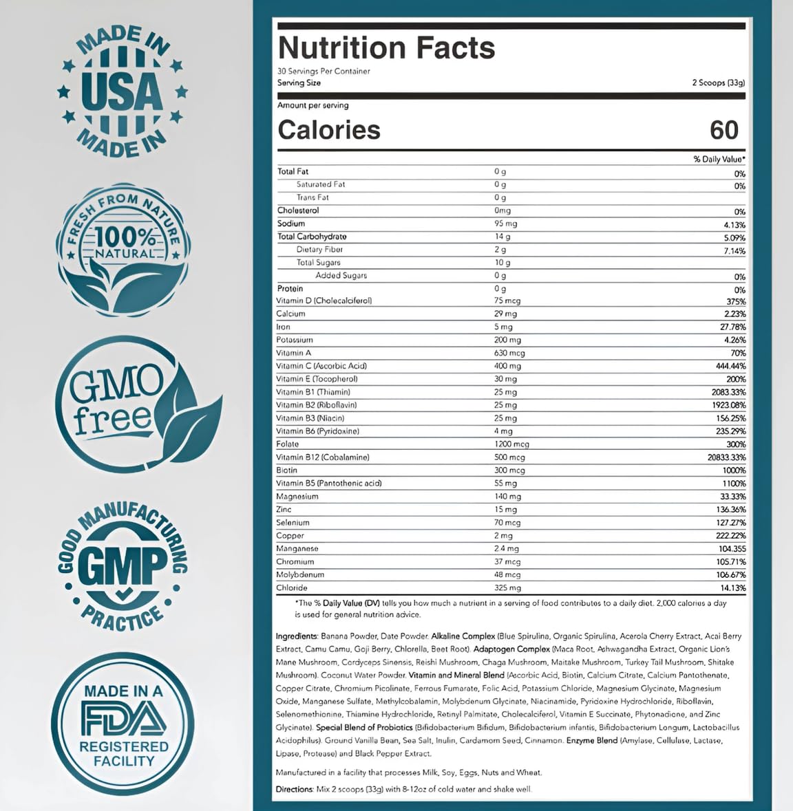 ELYXaR Daily Superfood Complex - Supplement Powder - 60+ Vitamins, Minerals, Wholefood-Sourced Ingredients, Stress Adaptogens, Pro & Prebiotics, Digestive Enzymes, & Electrolytes - 30 Servings apotheka superfoodsAu supplements