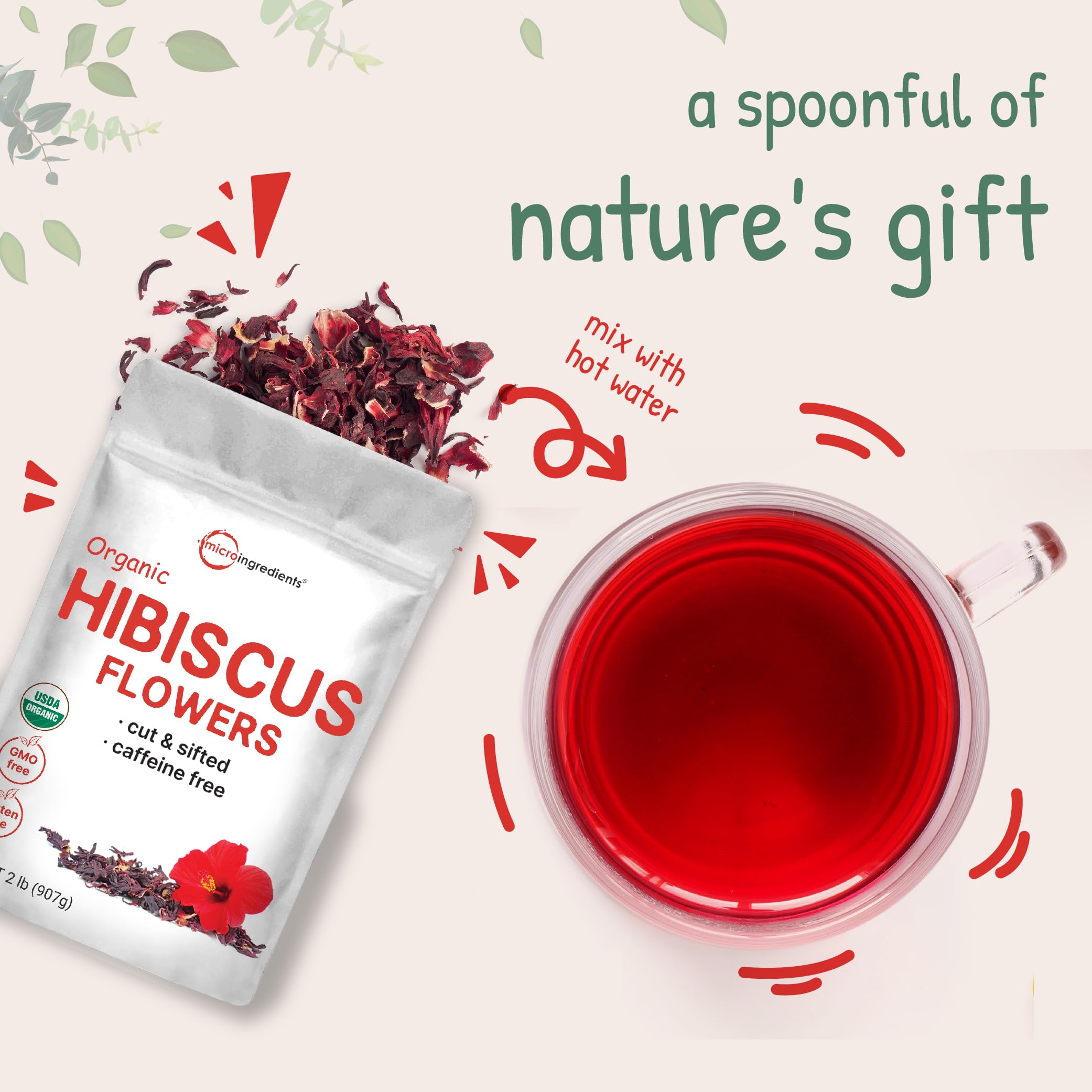 Organic Hibiscus Flowers, 2lbs | Flor de Jamaica, Loose Leaf Flower Source Micro IngredientsUS supplements