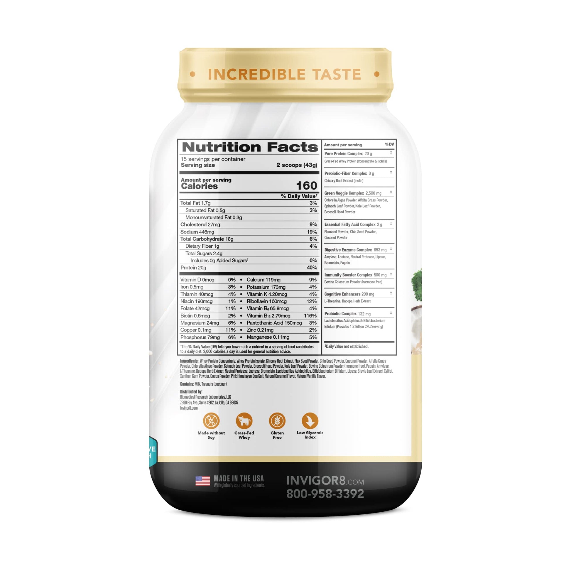 INVIGOR8 Superfood Grass Fed Whey Protein Isolate Shake Himalayan Salted Caramel INVIGOR8US supplements
