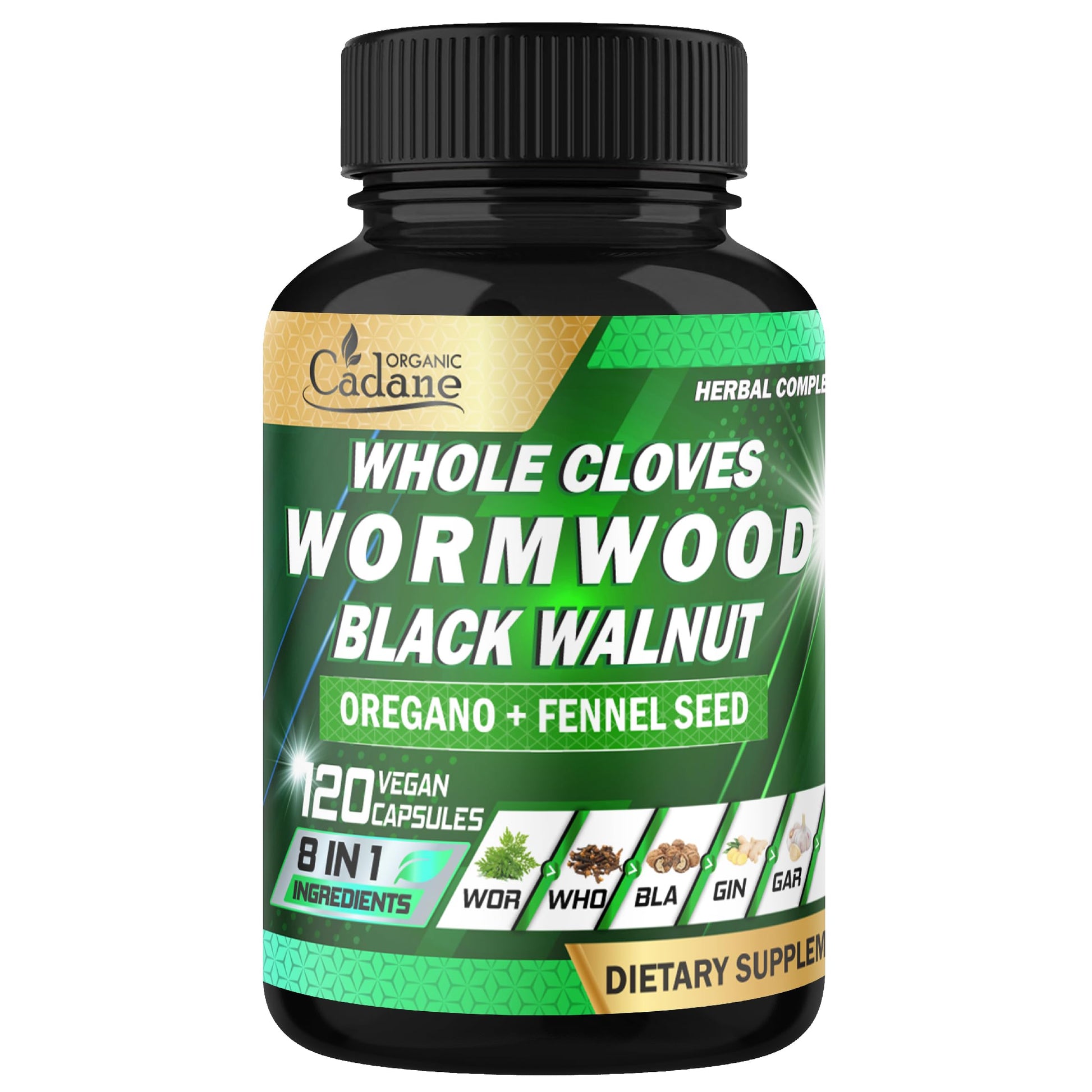 Cadane Wormwood Whole Cloves Black Walnut with Ginger, Garlic, Oregano, Fennel & Black Pepper | Digestive & Wellness Support | 120 Capsules – 60-Day Organic CadaneAu supplements