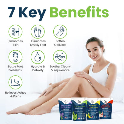 Foot Soak with Epsom Salts- Variety Pack of 4- Tea Tree Oil, Muscle Relief, Calming FOOT CUREUS supplements