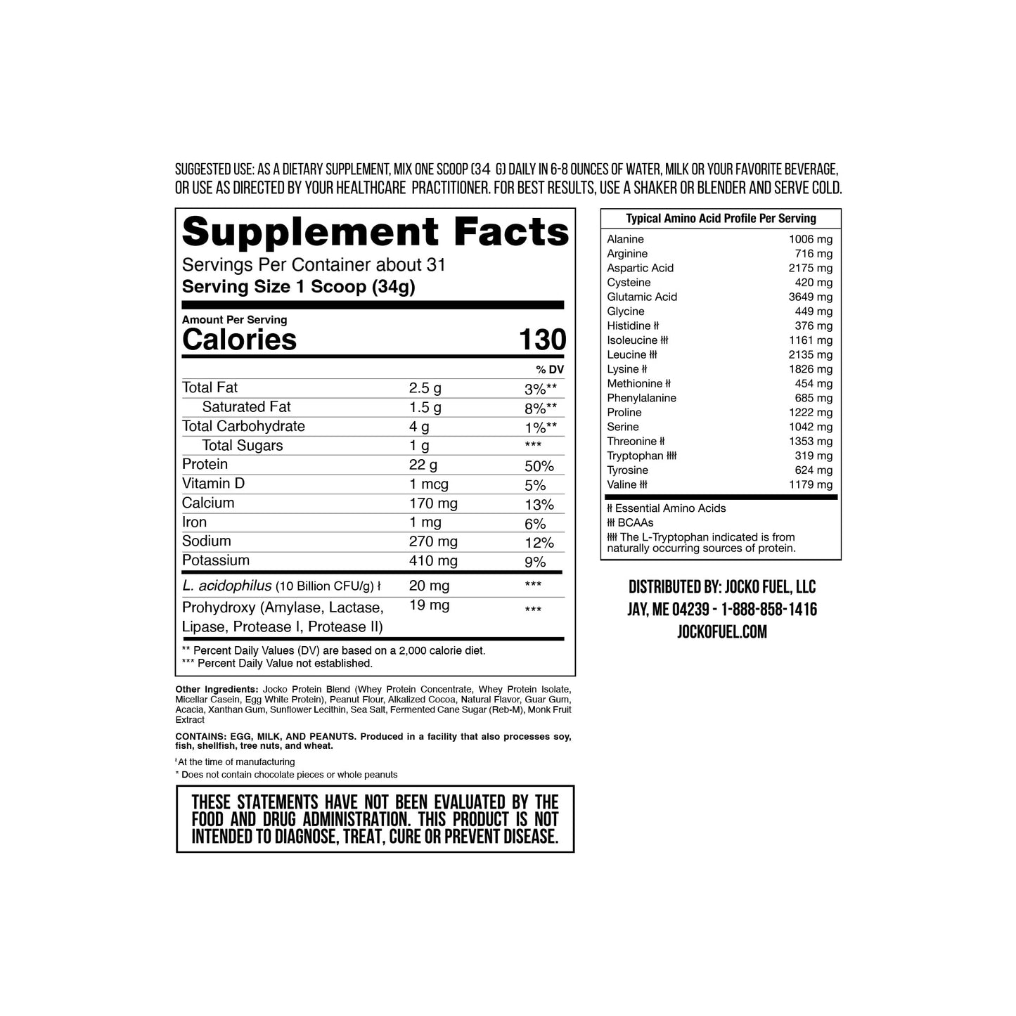 Jocko Mölk Chocolate Peanut Butter Whey Protein Powder - Keto, Probiotics, Grass Fed Jocko FuelUS supplements