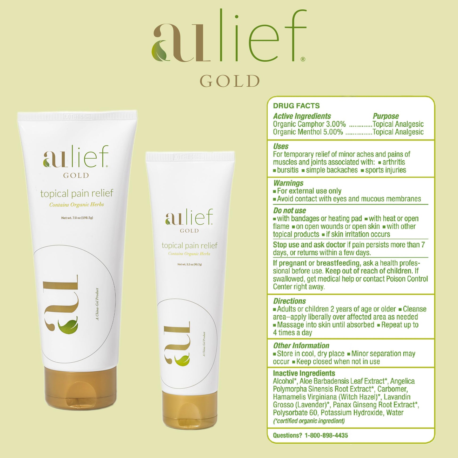 Aulief Gold Natural Pain Relief Cream – Organic Herbal Lotion for Arthritis, Joint Pain & Sore Muscles, Neck, Knee & Back Aches, Premium Organic Natural Pain Reliever, 3.2 Oz Tube AuliefAu supplements