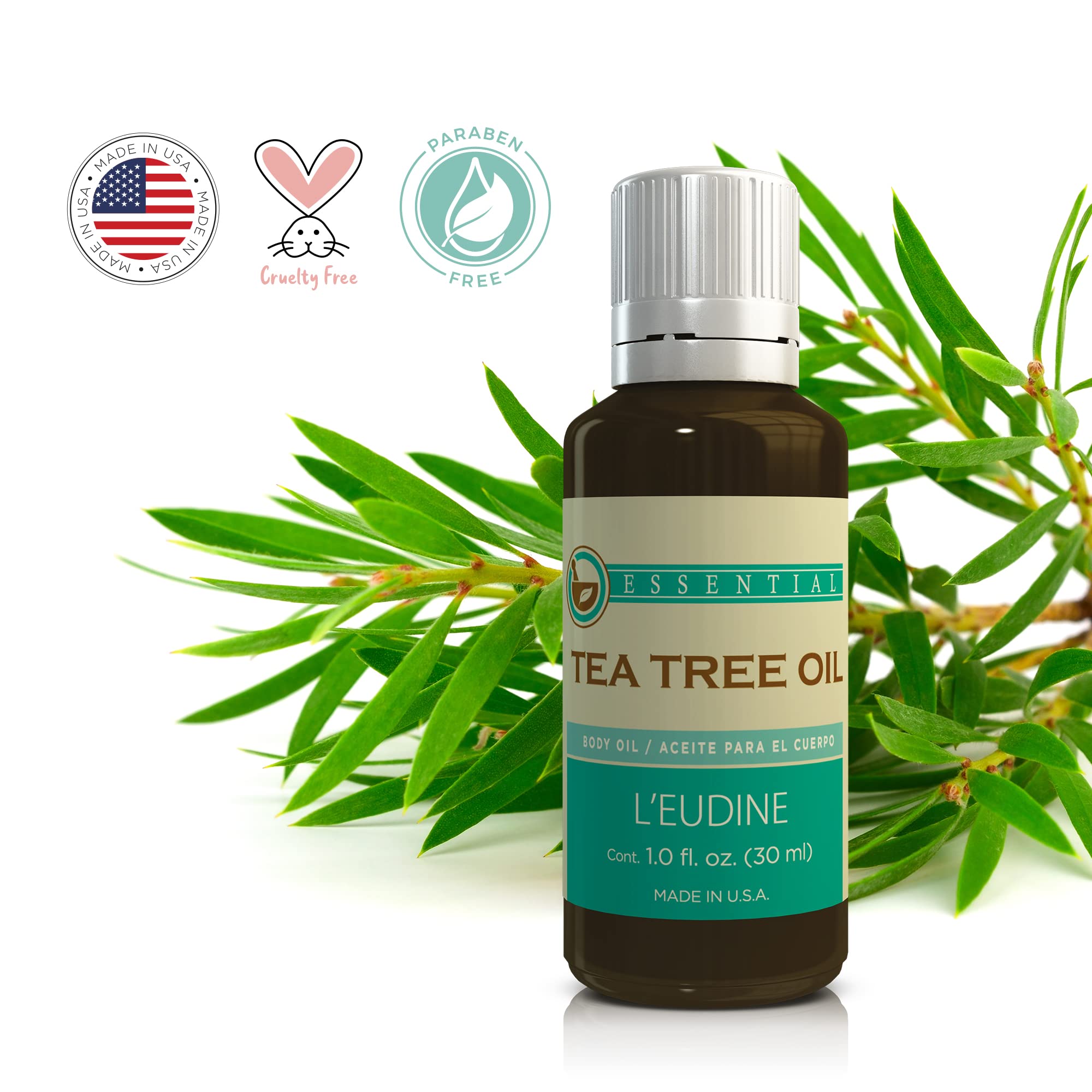 L’EUDINE Tea Tree Oil – 1fl Oz Multipurpose Body Oil for Acne, Toenail Problems, Dandruff, Skin Bites L'eudineAu supplements
