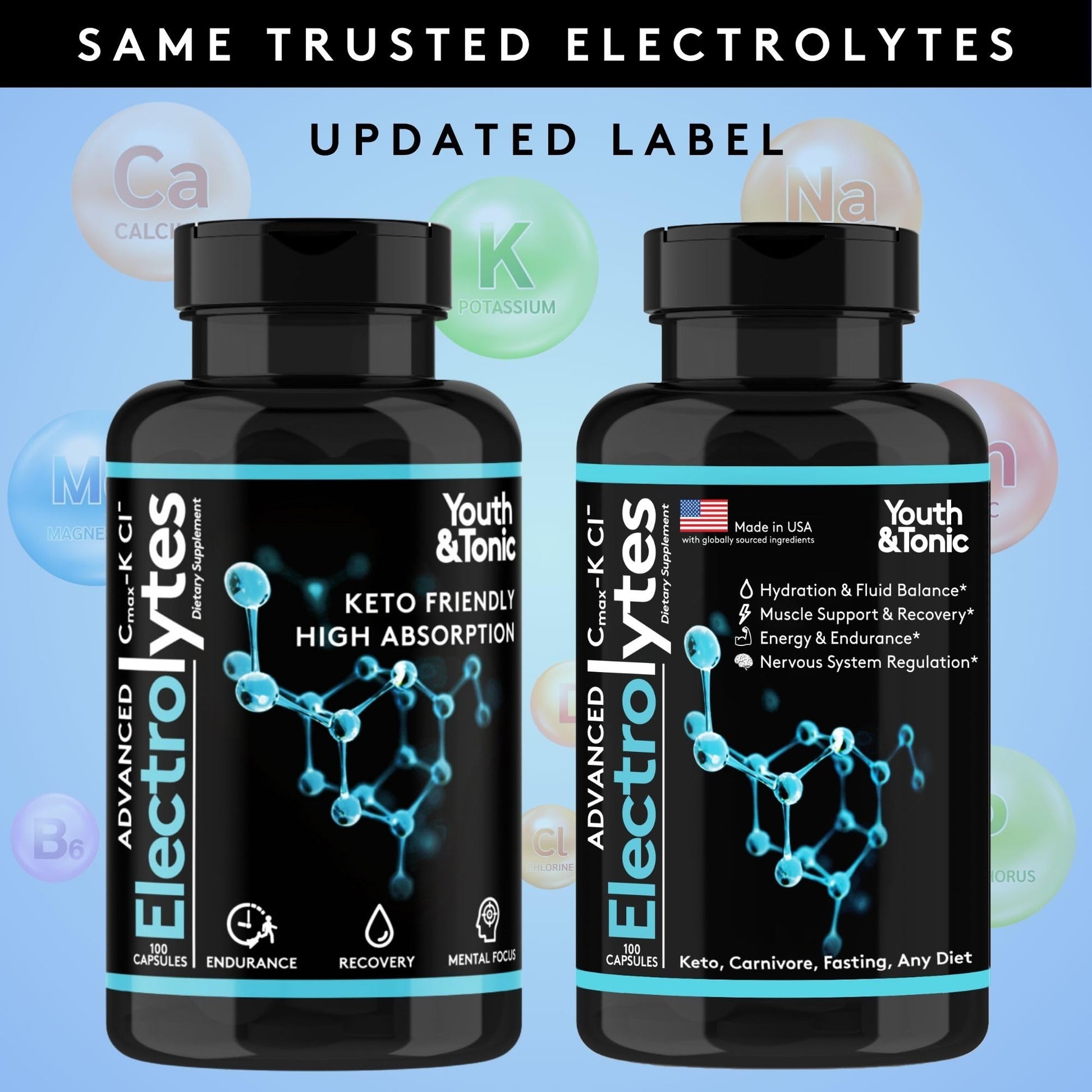 Complete Electrolyte Supplement Pills High Absorption | Cmax Potassium Chloride Magnesium Sodium Calcium Zinc | Boost Endurance Muscle Recovery Mental Focus | Salt Electrolytes Tablets | Keto Friendly Youth & TonicAu supplements