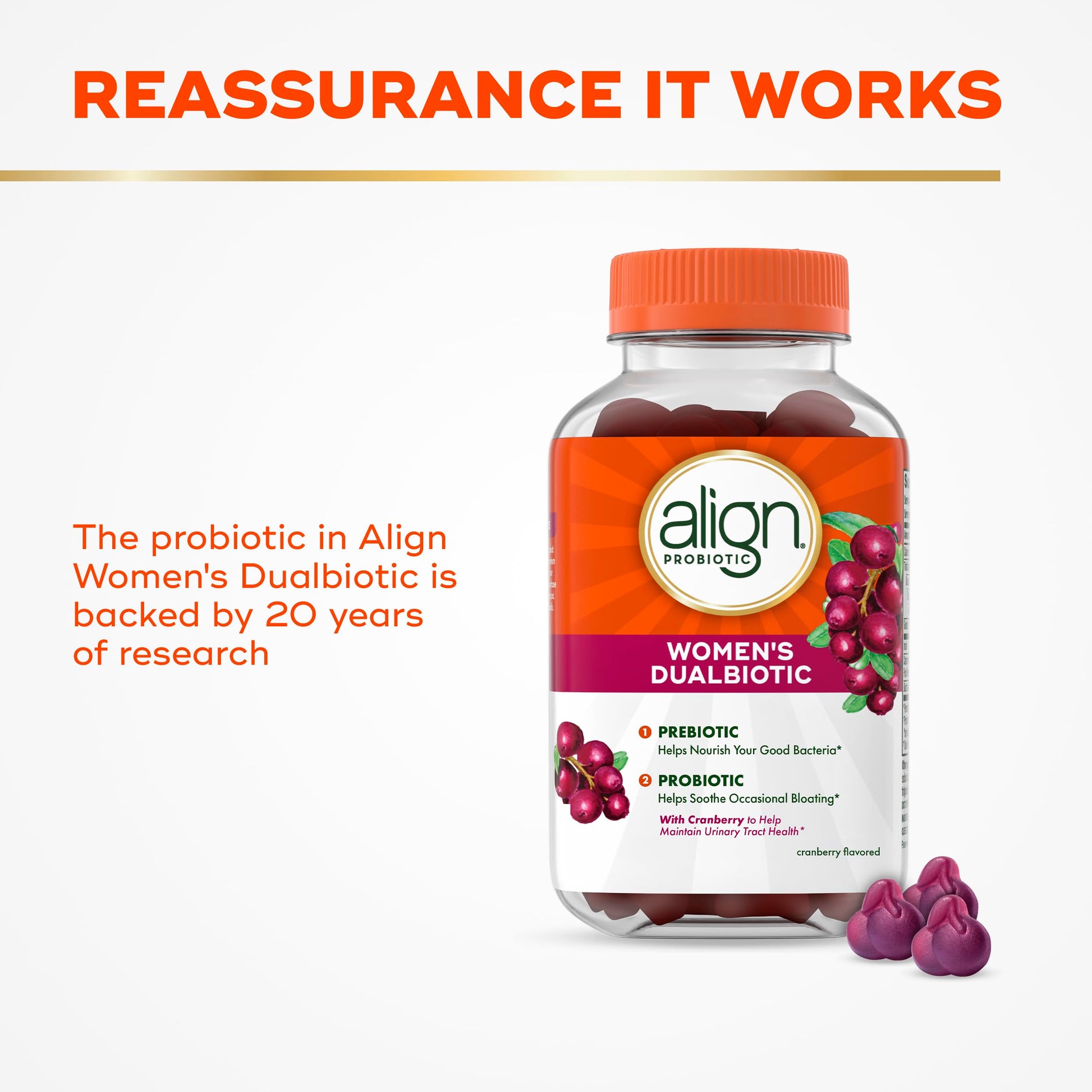 Align Probiotic, Women's Dualbiotic, Womens Probiotic Gummies, Prebiotics and Probiotics for Women, with Cranberry for Urinary Tract Health*, Cranberry Flavor, 90 Gummies AlignAu supplements