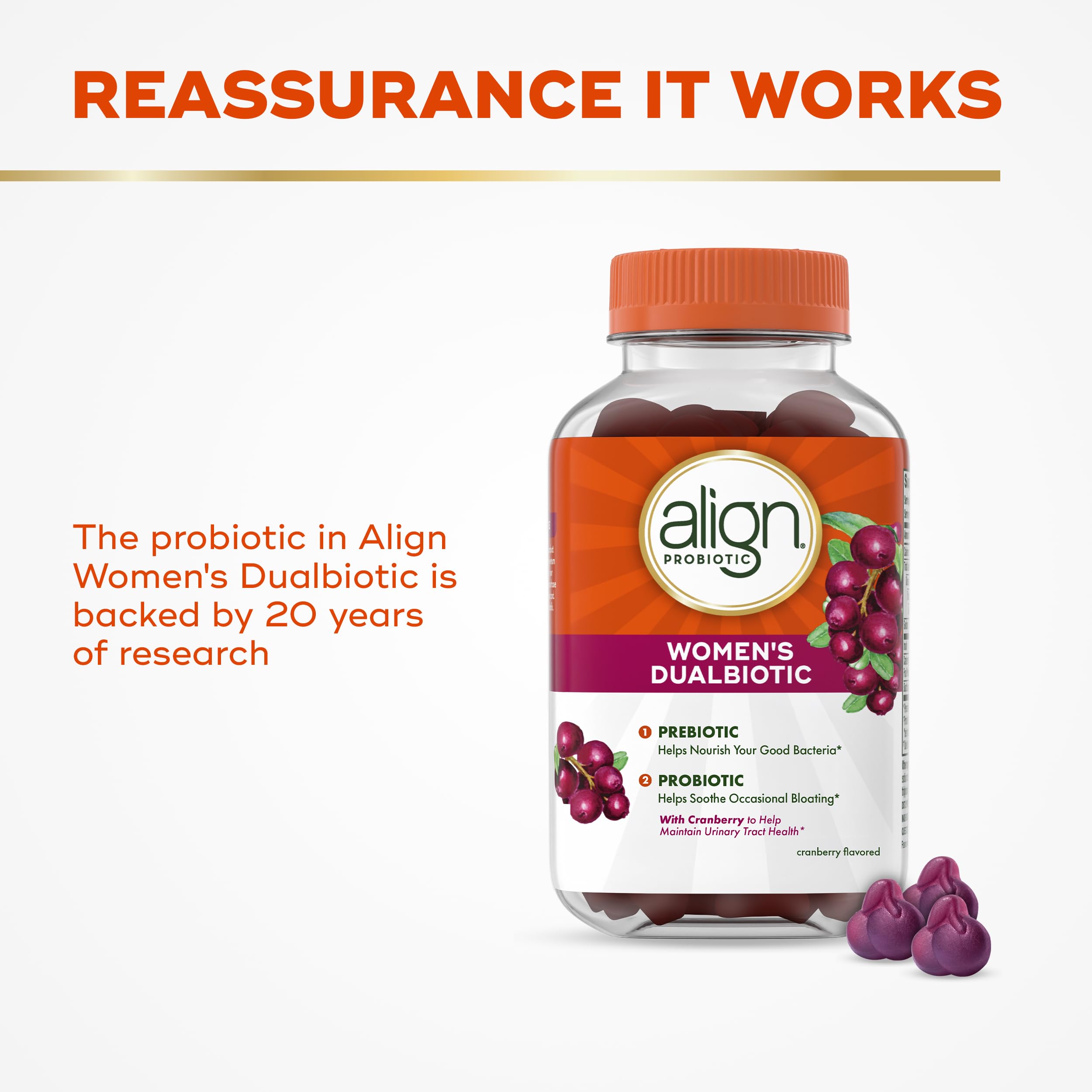 Align Probiotic, Women's Dualbiotic, Womens Probiotic Gummies, Prebiotics and Probiotics for Women, with Cranberry for Urinary Tract Health*, Cranberry Flavor, 90 Gummies AlignAu supplements