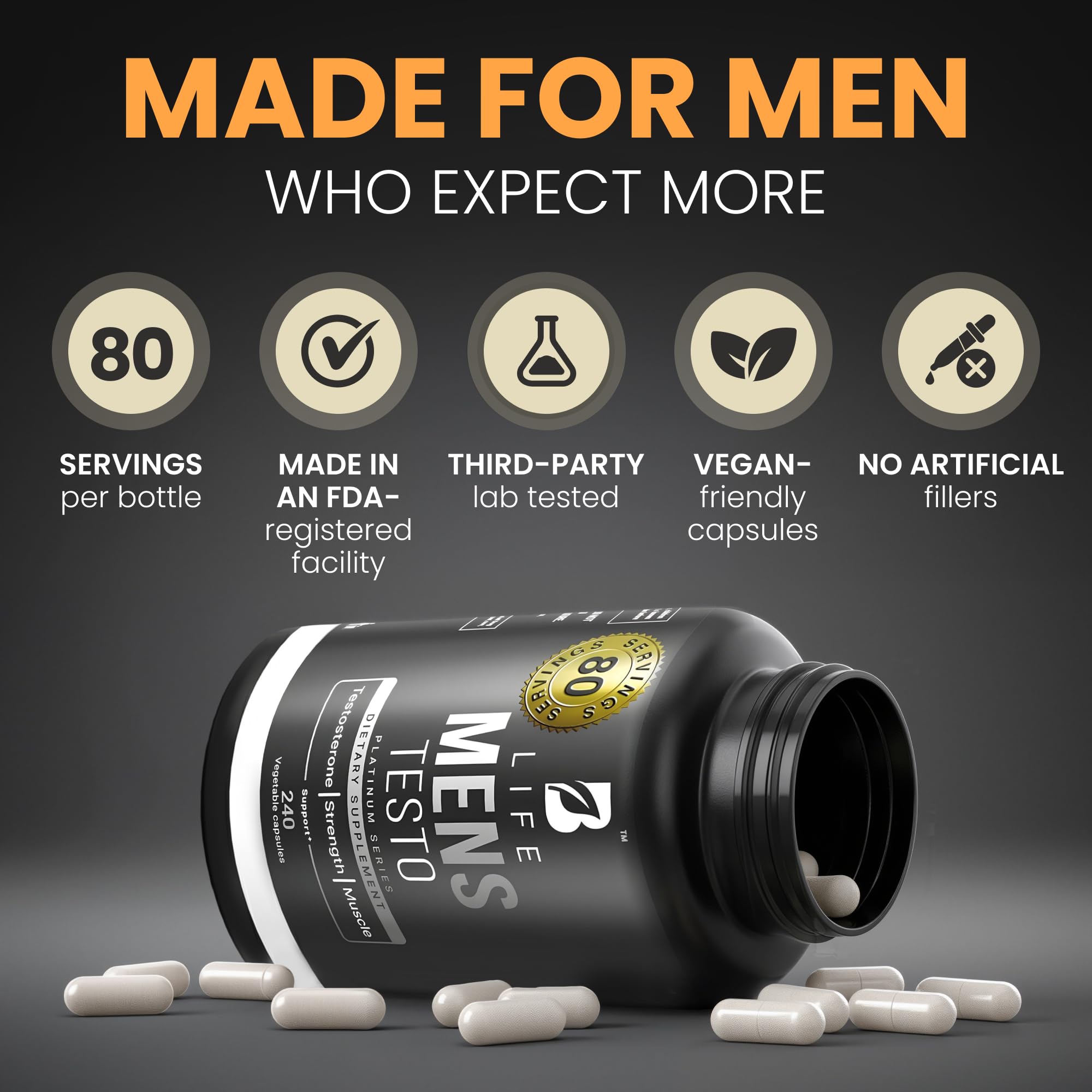 Testosterone Booster Supplement for Men | Boron supplement for men with Tribulus Terrestris, Black Maca, Horny Goat Weed, L-Arginine | Stamina, Endurance, Muscle growth & strength | 80 Servings B Life CompanyAu supplements