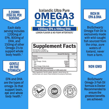 Omega 3 Fish Oil Supplement - 1200mg EPA and 900mg DHA Fatty Acid Per Serving BioSchwartzUS supplements