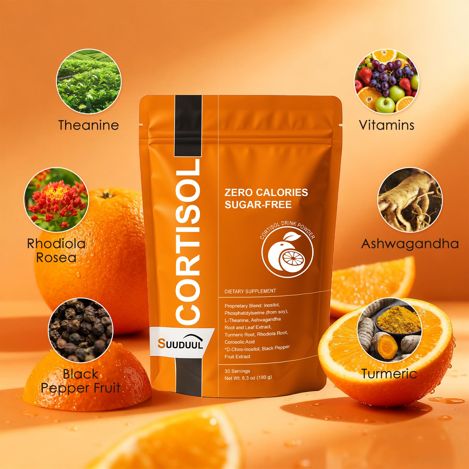 Cortisol Drink Mix | Cortisol Supplements for Women & Men | Ashwagandha, L-Theanine, Turmeric Root, Black Pepper Extract, Healthy Cortisol Levels, Mental Clarity SUUDUULAu supplements