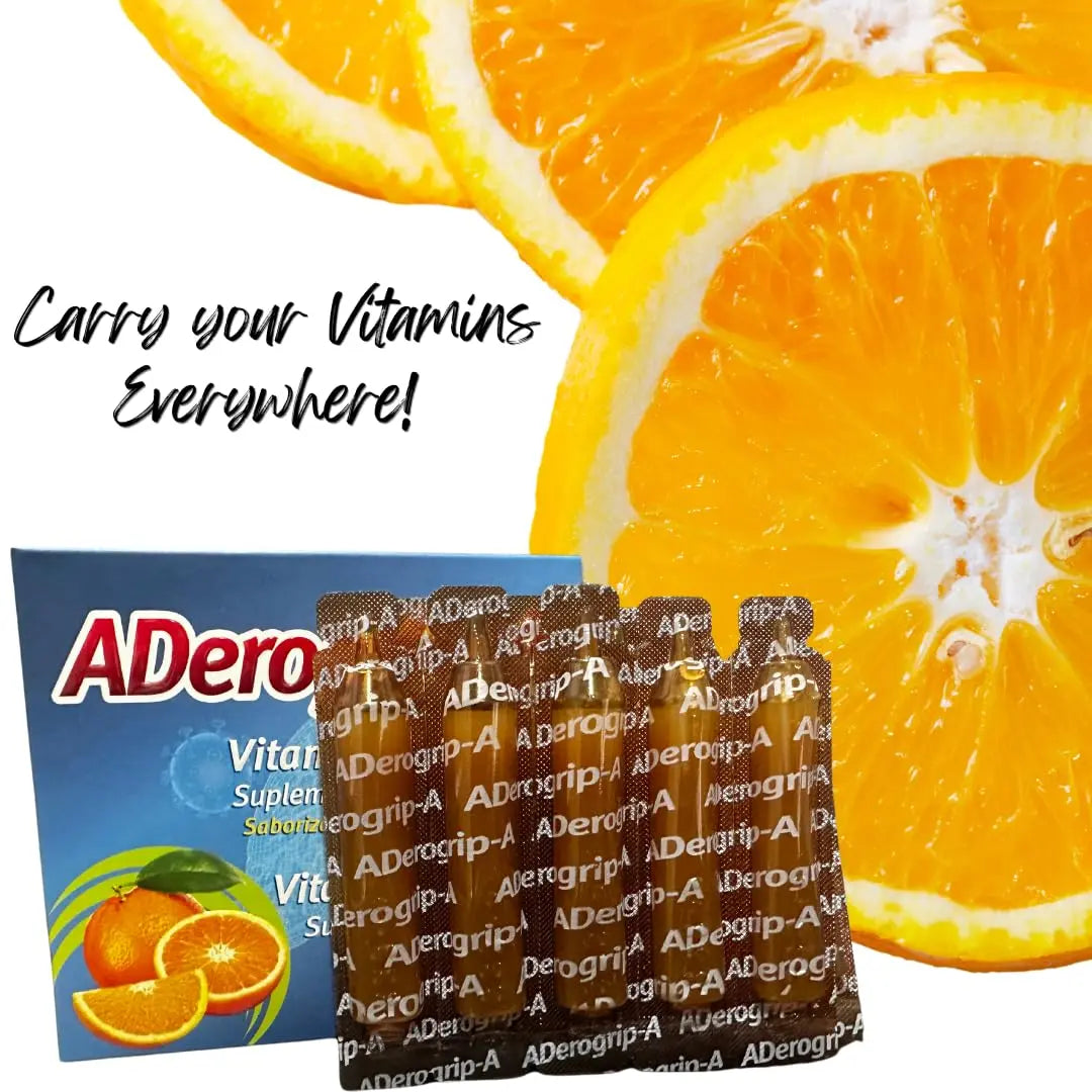 Aderogripa Immune Support Vitamins C, A & D | Liquid Supplement | 10 Natural Orange Flavor Ampoules | Boost Your Immune System ADEROGRIP-AAu supplements