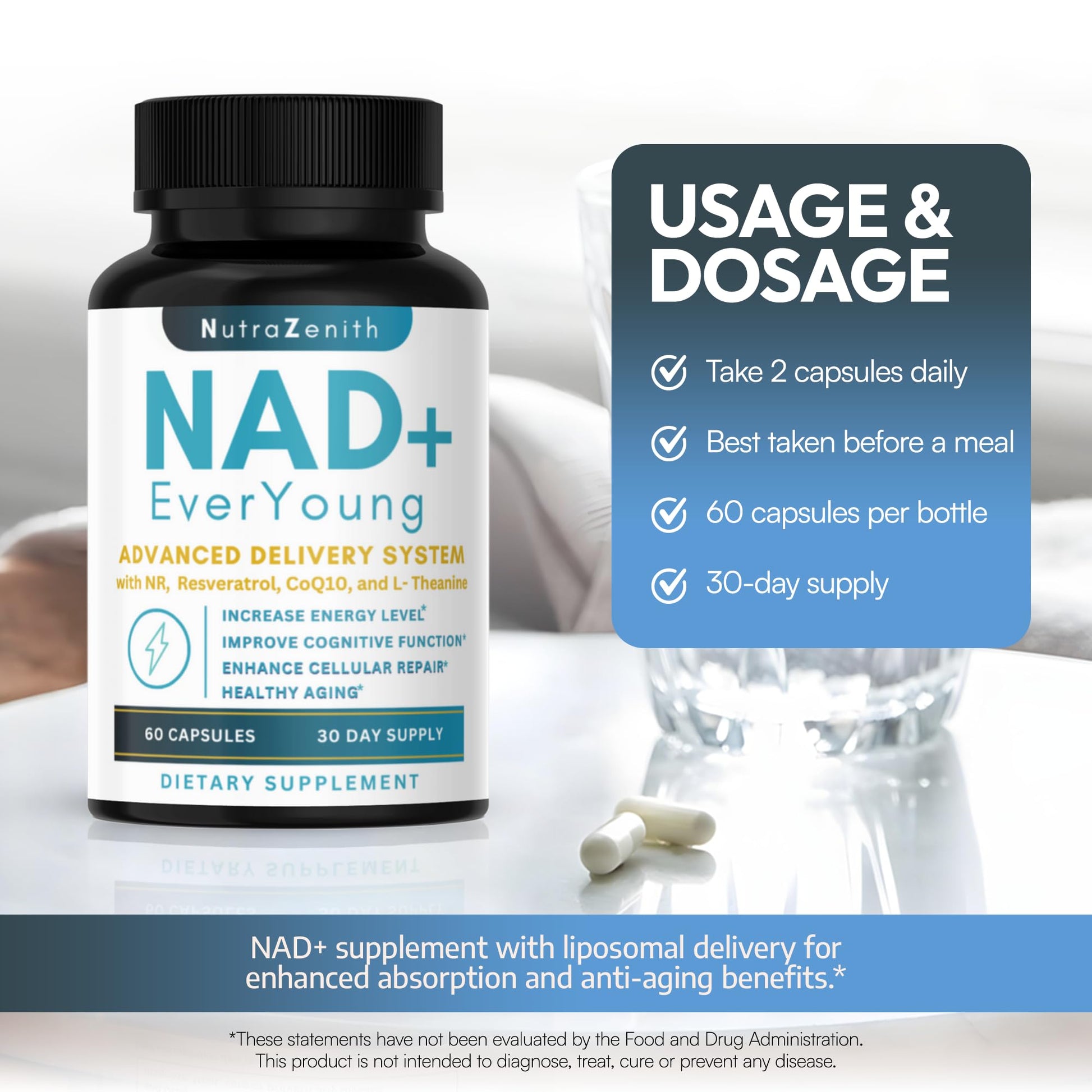 NAD+ Supplement with Nicotinamide Riboside (NMN Alternative), CoQ10 & Resveratrol – 60 Capsules for Healthy Aging Support, Energy Boost & Cognitive Function Enhancement – Cellular Renewal & Vitality Arazo NutritionAu supplements