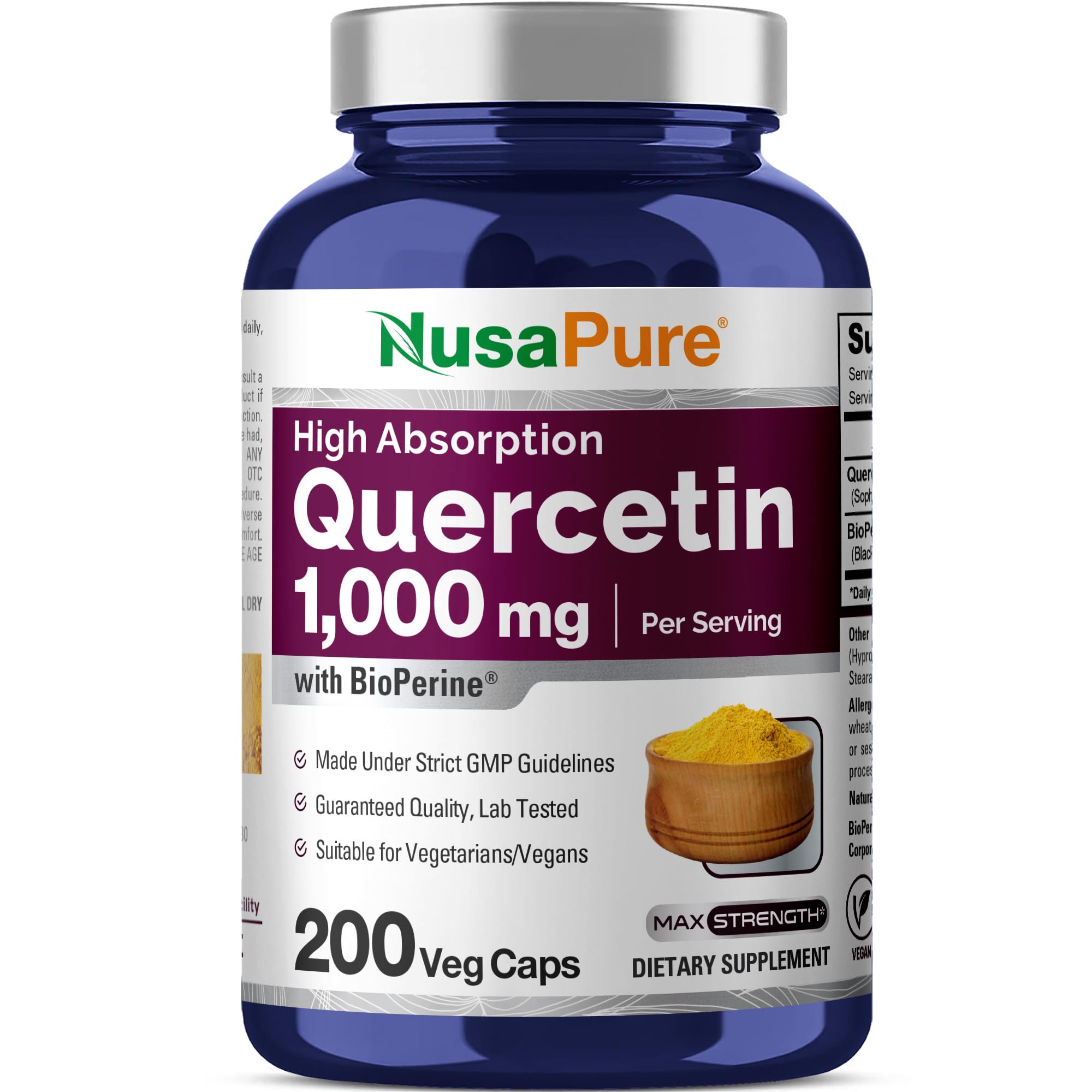 NusaPure Quercetin - Suitable for Vegetarian/Vegan, Non - GMO - 1000 mg - 200 Capsules NusaPureAu supplements