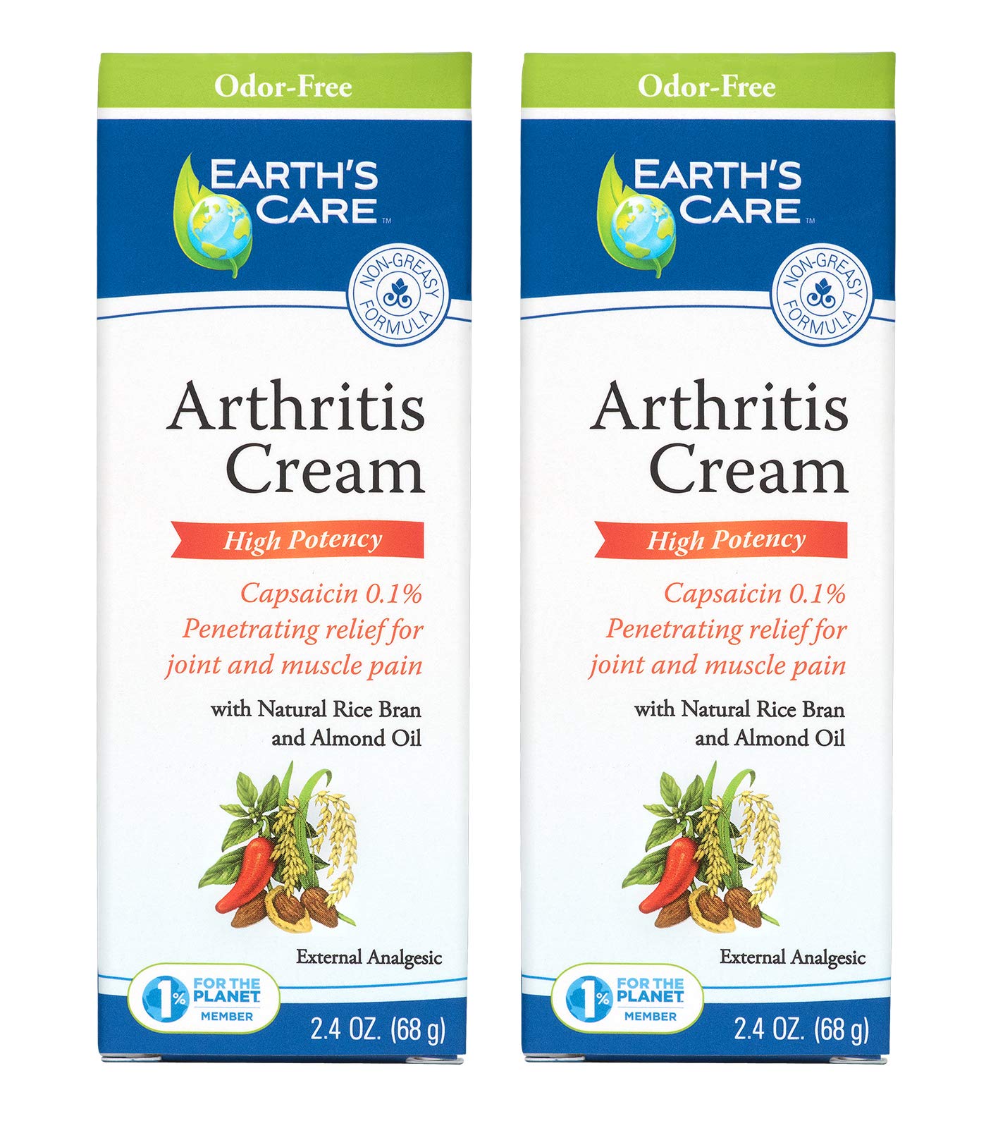 Earth's Care Arthritis Cream - Joint Cream with Natural Capsaicin - Topical Analgesic 2.4 OZ (Pack of 2) Earth's CareAu supplements
