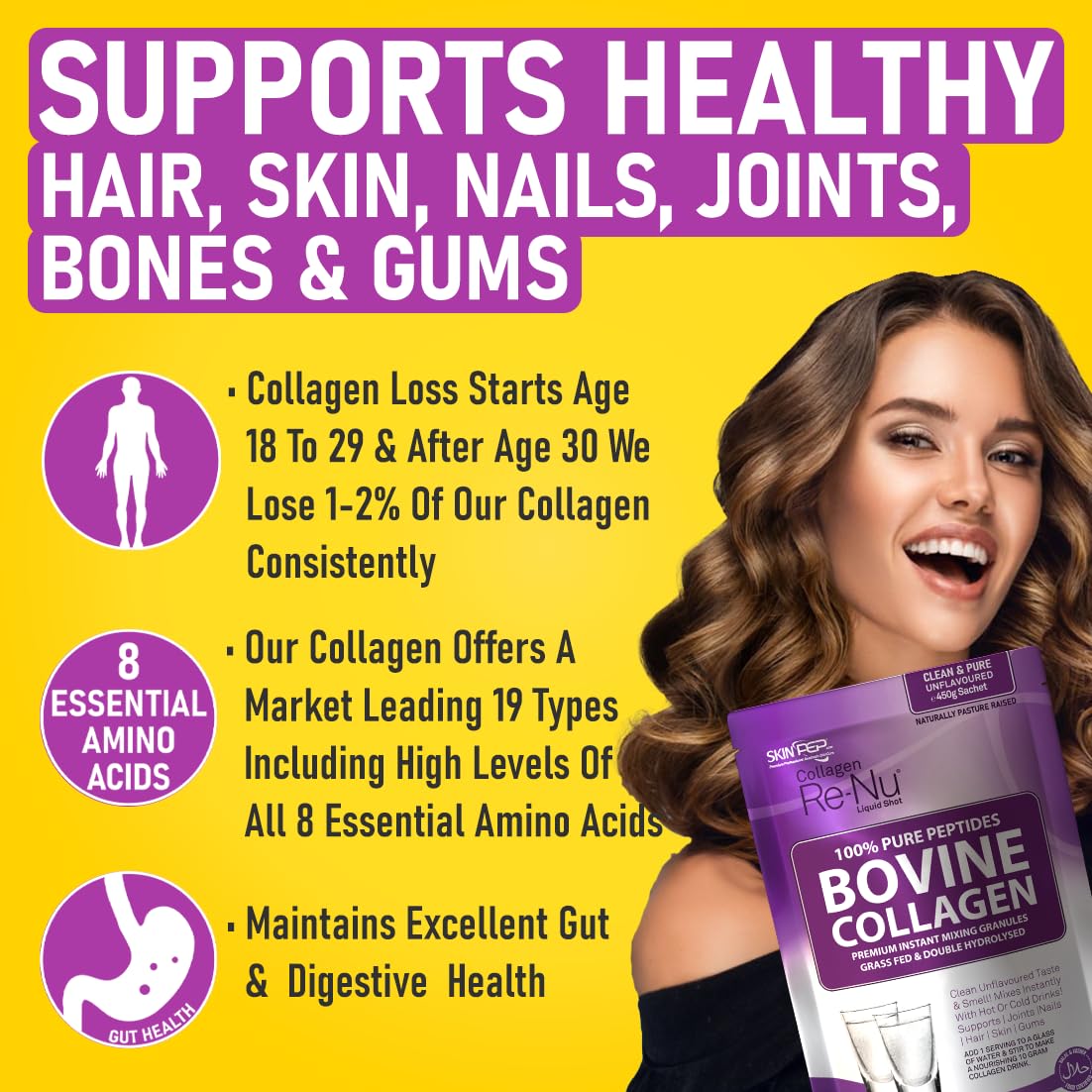 Collagen Powder, Ultra Premium Hydrolysed Bovine Collagen Peptides by SkinPep Skin PepAu supplements