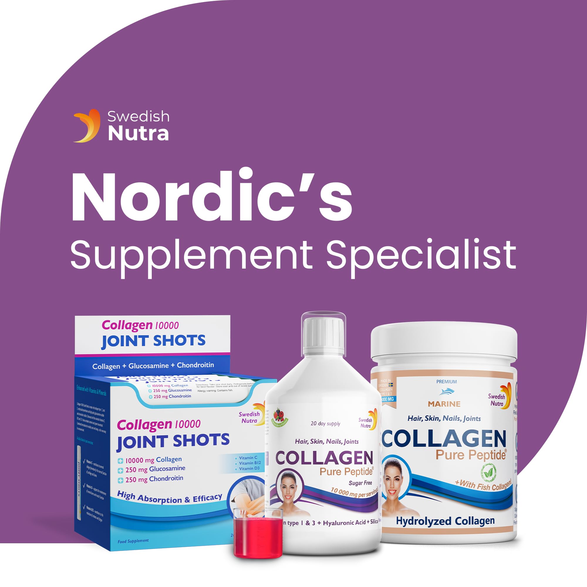 Swedish Nutra Liquid Bovine Collagen - Pack of 500ml, 20 Day Supply | Sugar Free Berry Flavour Swedish NutraAu supplements