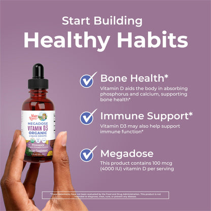 MaryRuth Organics Vitamin D3 Liquid Drops | Megadose 4000 IU | USDA Organic Liquid Vitamin D Spray for Adults & Kids | Immune Support & Bone Health | Vegan | Gluten Free | Non-GMO | 30 Servings MARYRUTH'SUS supplements