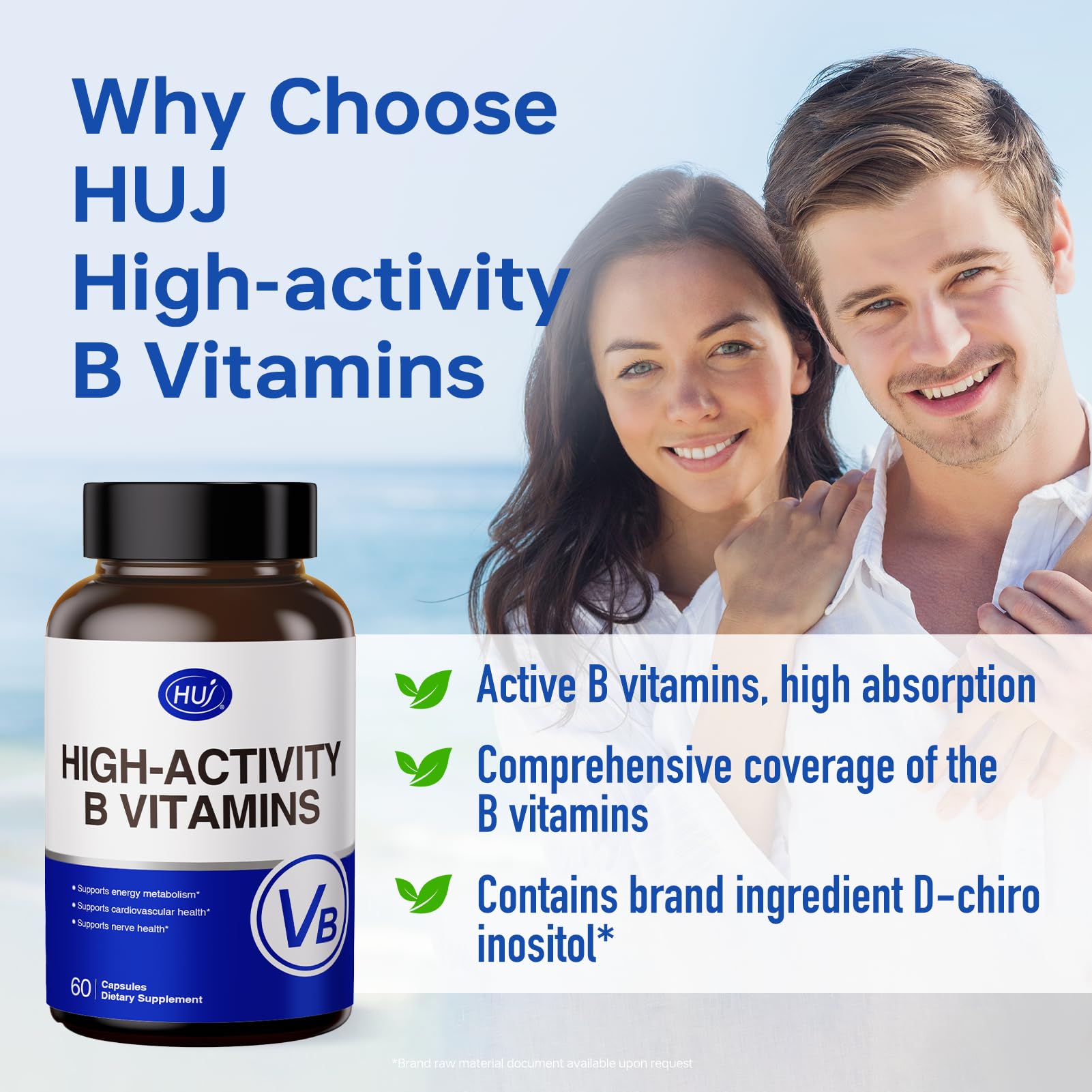 HUJ High-Activity B Vitamins - Supports Normal Energy Metabolism & Nerve System Health - Supplement with 8 B Vitamins, Inositol and D-Chiro Inositol - 60 Capsules. HUJAu supplements