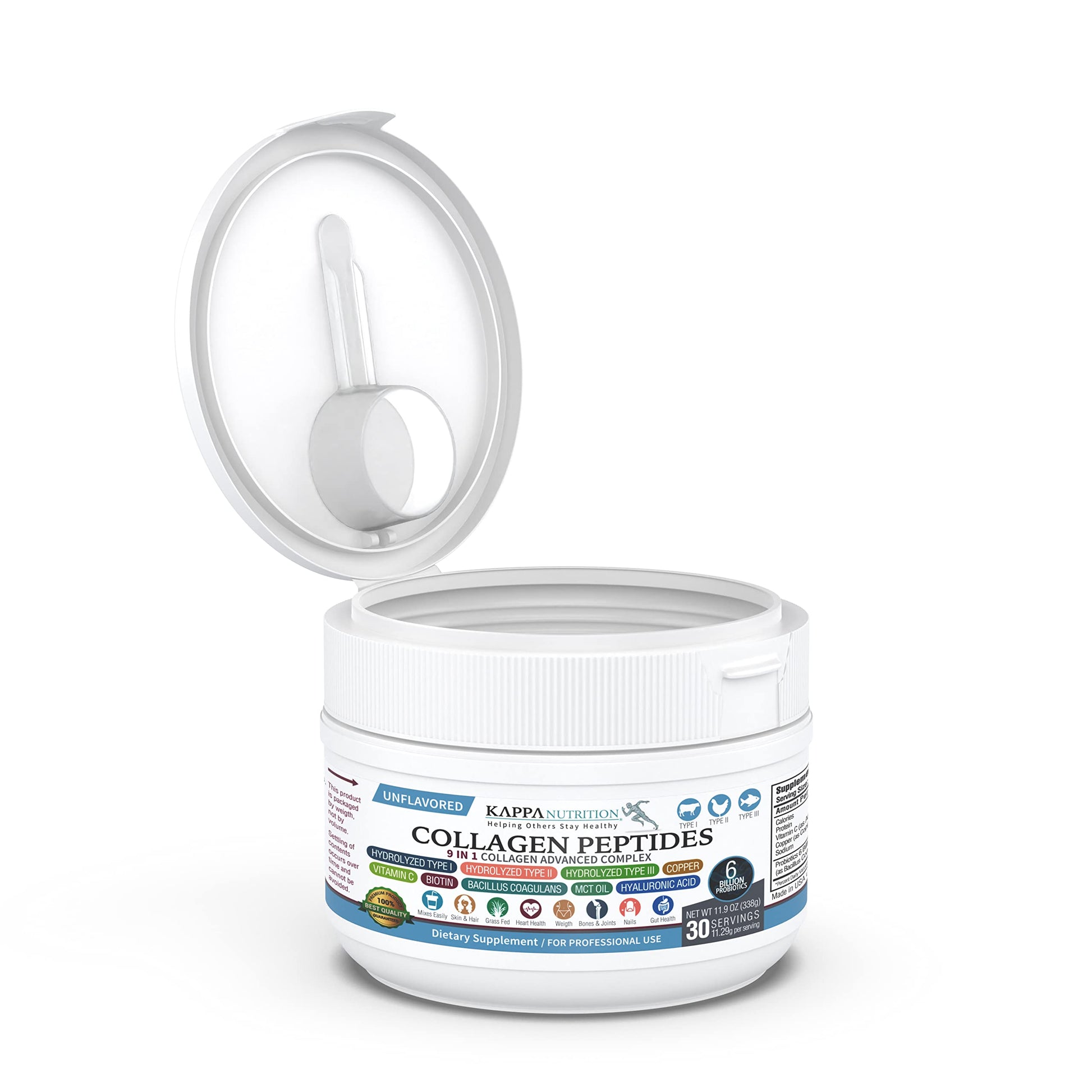 KAPPA NUTRITION Collagen Type I, II, III, 6 Billion Probiotic Acid Resistance, Hyaluronic Acid, Vitamin C, Biotin, Copper and MCT Oil, Beautiful Hair, Nails, & Skin, Collagen Peptides 9 in 1 (11.9oz) KAPPA NUTRITIONAu supplements