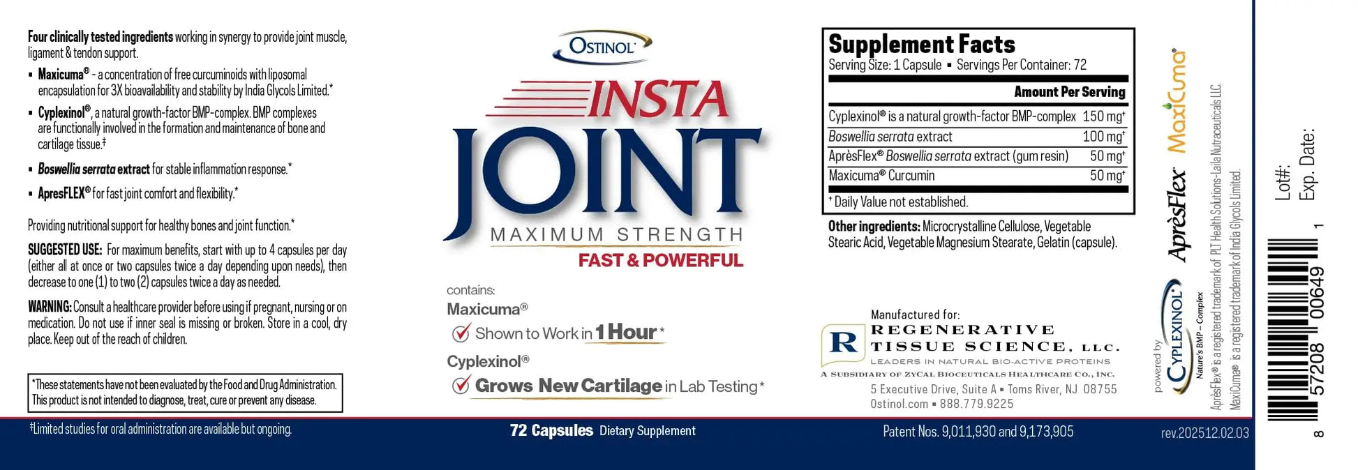 Ostinol Insta Joint Maximum Strength – Advanced Joint Support Capsules with Cyplexinol®, Maxicuma®, ApresFlex® & Boswellia – Supports Cartilage, Flexibility & Mobility – 72 Capsules ZYCALnz supplements