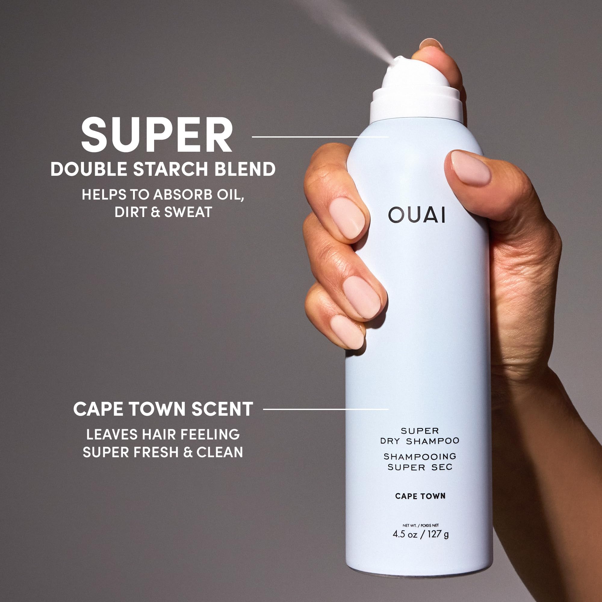 OUAI Super Travel Size Dry Shampoo - Volumizing Dry Shampoo - Absorbs Oil, Dirt & Sweat - Blends Seamlessly into Hair with Zero Residue & Enriched with a Long-Lasting Scent - Cape Town (2 oz) OUAIAu supplements