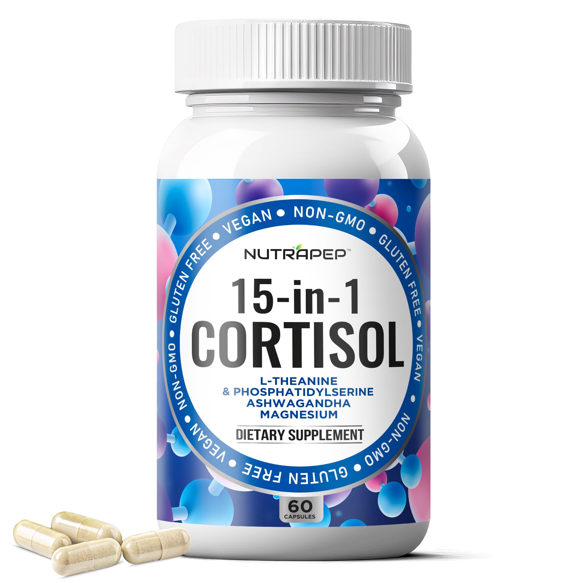 NutraPep Cortisol Detox Supplement Men Women - Reduce Lower Cortisol High Cortisol Reducer Blocker Control - Supports Stress Mood Rest Adrenal Calm Relax with Ashwagandha L-Theanine Magnesium NutraPepAu supplements