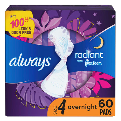 Always Radiant Feminine Pads for Women, Size 4 Overnight Pads AlwaysUS supplements