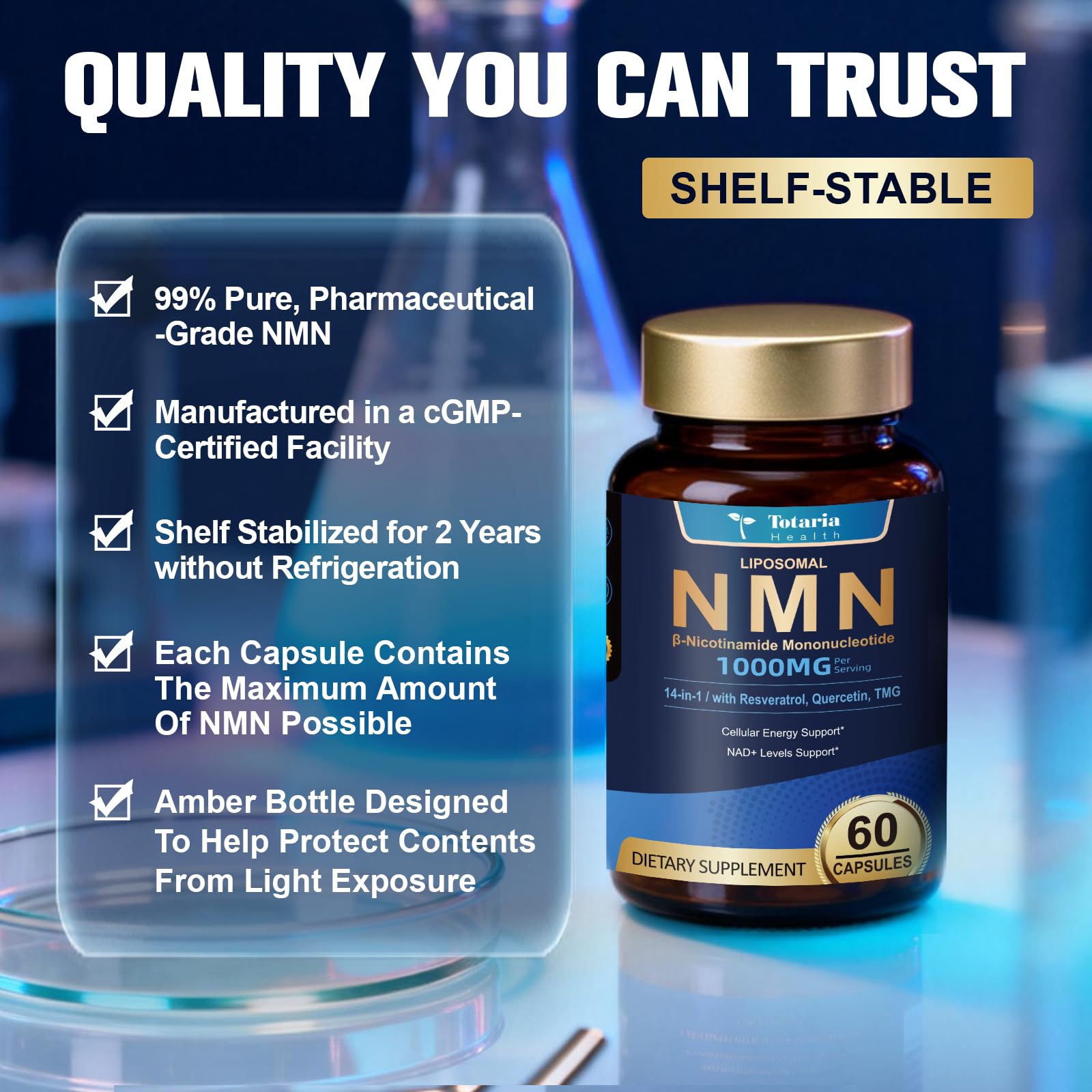 Totaria Liposomal NMN Supplement 1000mg, 14-in-1 NMN Resveratrol Complex with CoQ10, TMG, Quercetin, ALA, PQQ, Support NAD Levels, Cellular Energy & Healthy Aging, 60 Capsules, cGMP, Filler Free TotariaAu supplements