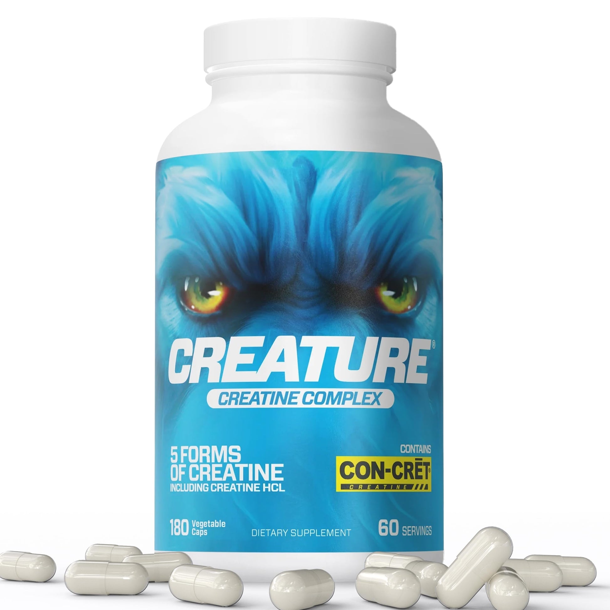 CREATURE® Creatine Complex - Creatine Monohydrate Capsules with 5 Types of Creatine Including Con-Crēt® Creatine HCL, Promotes Muscle, Strength, Endurance, Brain Health, 180 Veggie Caps, 60 Servings CREATUREAu supplements