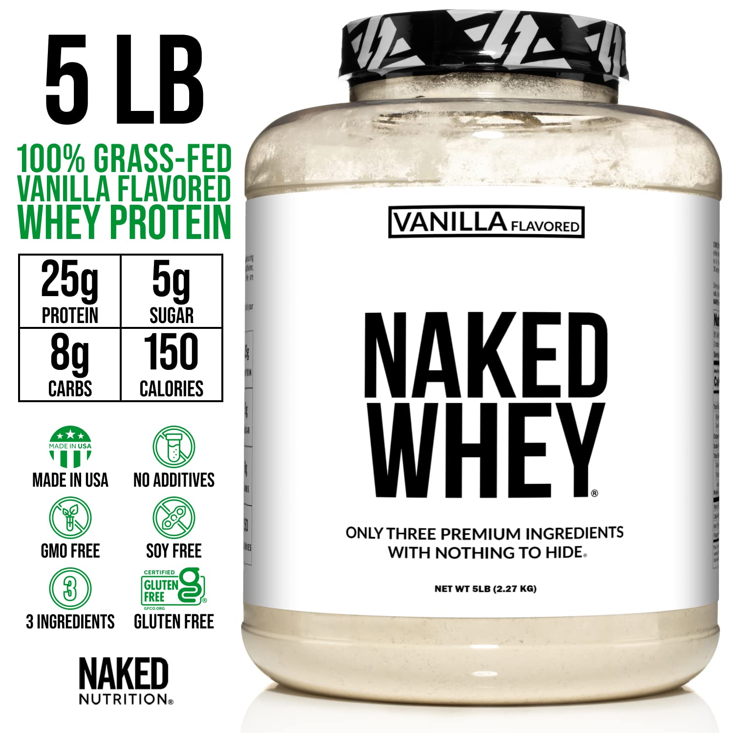 NAKED Nutrition Whey Vanilla Protein - All Natural Grass Fed Whey Protein Powder NAKEDUS supplements