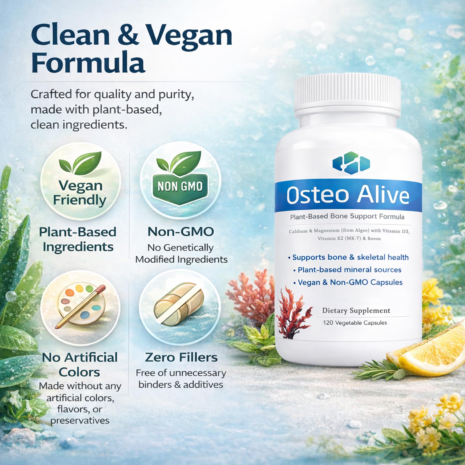 AIFBENK Osteo Alive Bone Support, with Plant-Based Calcium & Magnesium (from Algae), Vitamin D3 (from Lichen), Vitamin K2 (MK-7), Boron & BioPerine, Helps Support Bone & Skeletal Health AIFBENKAu supplements