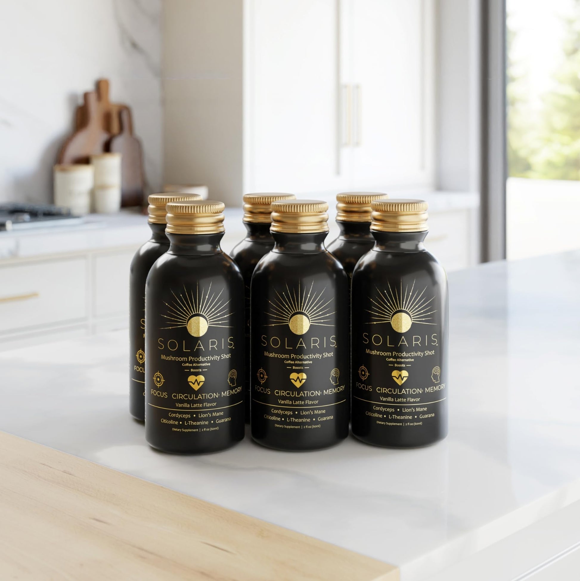 Solaris Mushroom Productivity Wellness Shots | Focus, Circulation, Memory | 4000mg of Cordyceps & Lion's Mane | Citicoline, L-Theanine, Vitamin B6/B12 | Coffee Alternative (6-Pack) Solaris ExtractsAu supplements