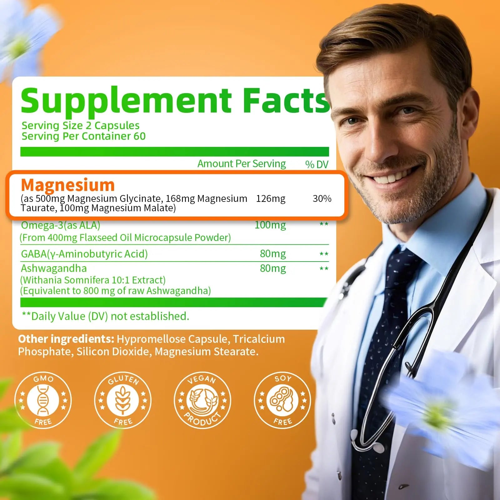 Triple Magnesium Complex - Magnesium Glycinate, Taurate & Malate Supplement with Omega3, Ashwagandha, GABA for Sleep, Brain Heart & Muscle Support - High Absorption and Gentle, Vegan, 120 Capsules iMATCHMEnz supplements