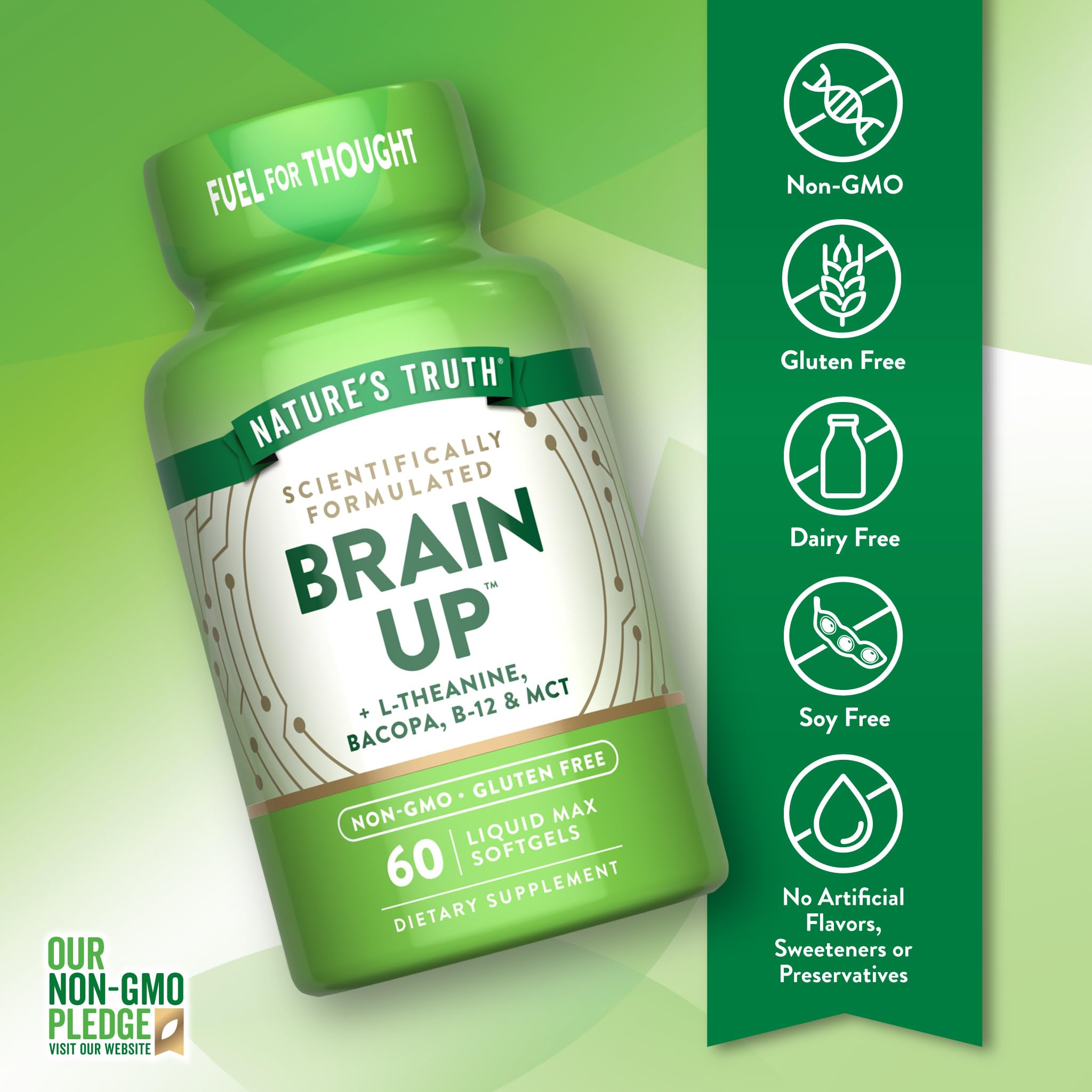 Nature's Truth Brain Up Softgels | 60 Count | with L-Theanine, Bacopa, B-12 & MCT | Non-GMO and Gluten Free Supplement Nature's TruthAu supplements