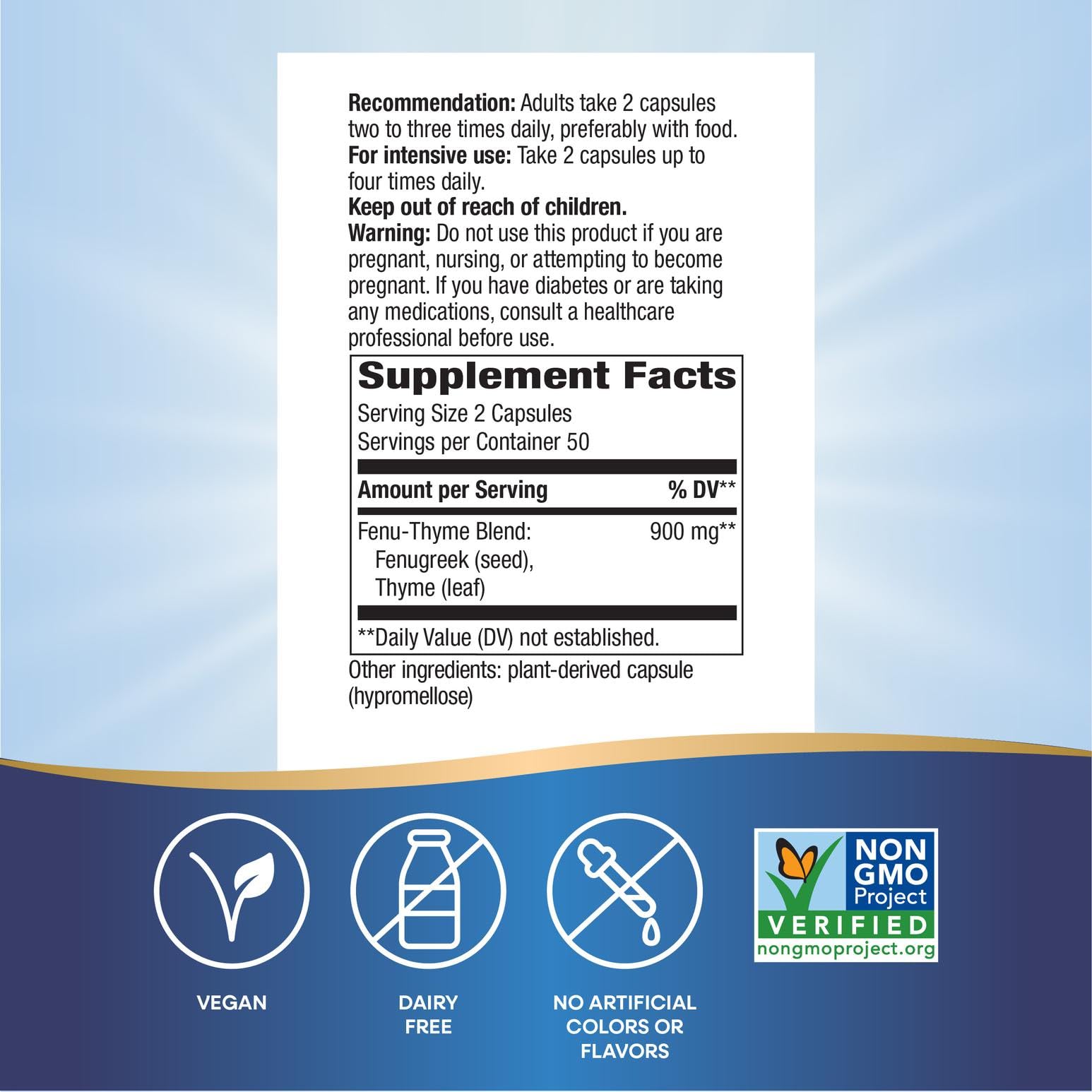 Nature's Way Fenu-Thyme - Traditional Digestive Support Blend* - 900 mg of Thyme & Fenugreek per 2-Capsule Serving - Non-GMO Project Verified & Dairy Free - 100 Vegan Capsules Nature's WayAu supplements
