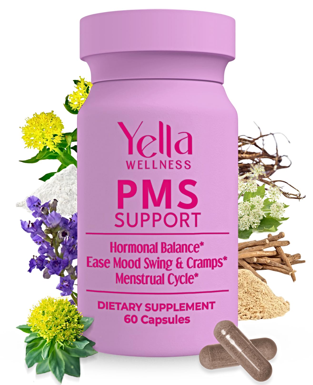 YELLA WELLNESS Hormone Balance for Women - PMS Support Supplement for Women w/Chaste Tree, Dong Quai and Ashwagandha- PMS and Menopause Relief for Bloating, Cramps and Mood Swings- (60ct) YELLA WELLNESSAu supplements