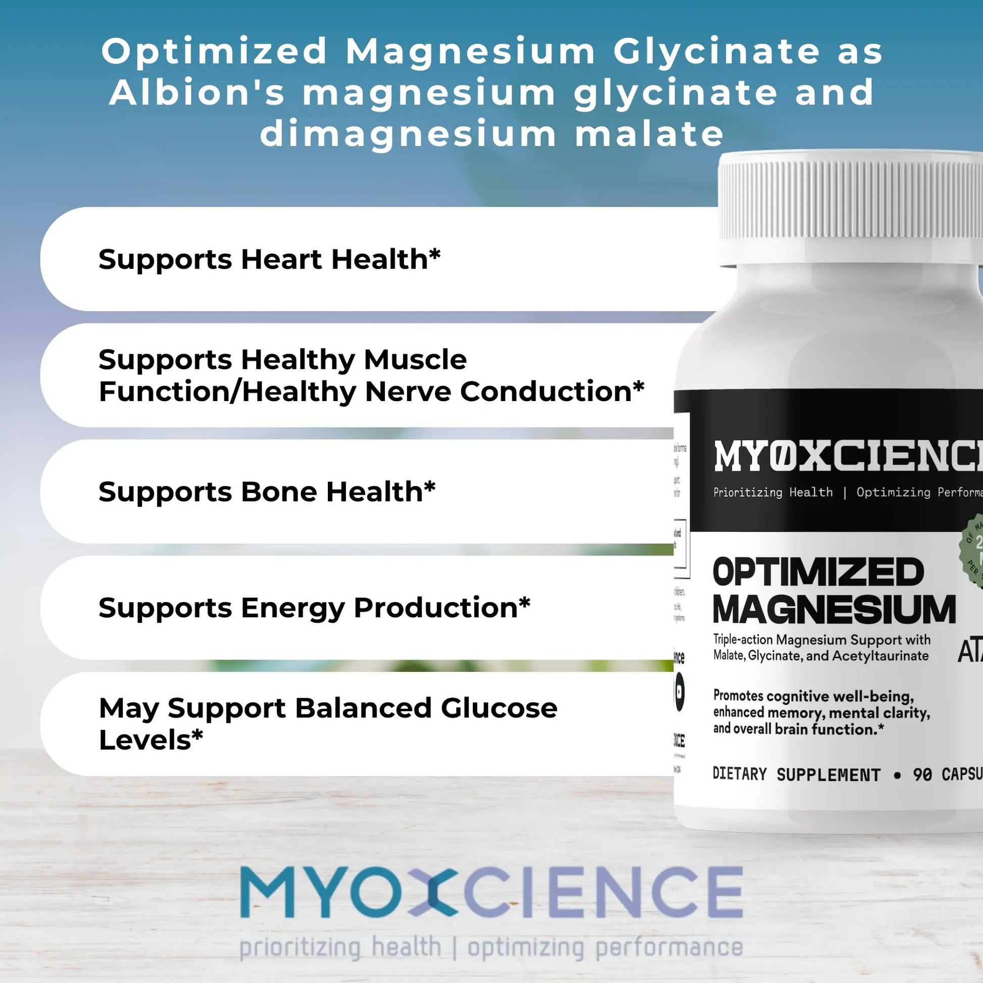 MYOXCIENCE Optimized Magnesium Glycinate + Magnesium Taurate (as ATAmag®) for High Brain Bioavailability to Support Stress Relief and Sleep | 30 Servings MYOXCIENCEnz supplements