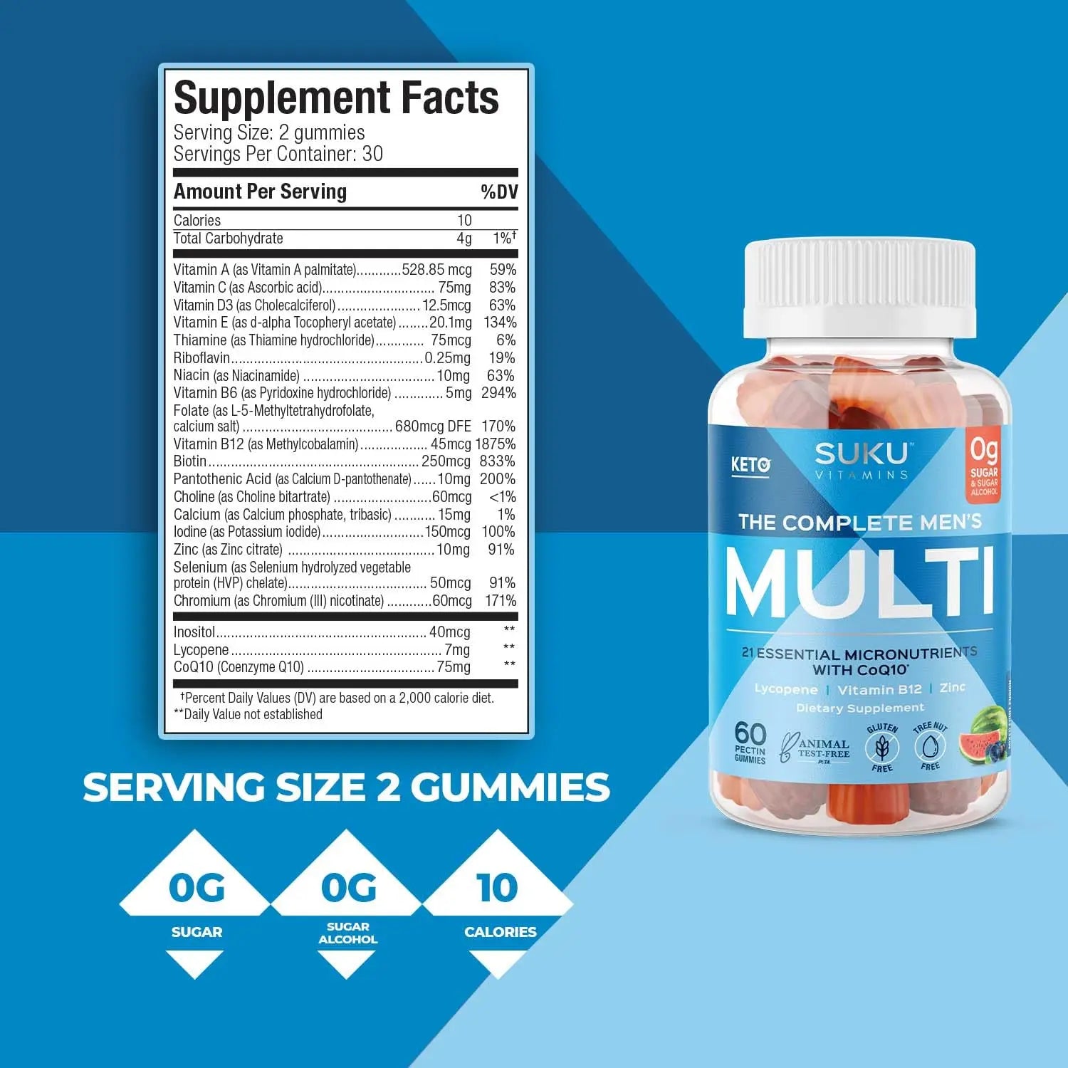 SUKU Men's Daily Multivitamin Gummies – Vitamins A, B12, C, D3, E, Zinc, CoQ10 & Lycopene – Prostate, Heart & Immune Support SUKUAu supplements