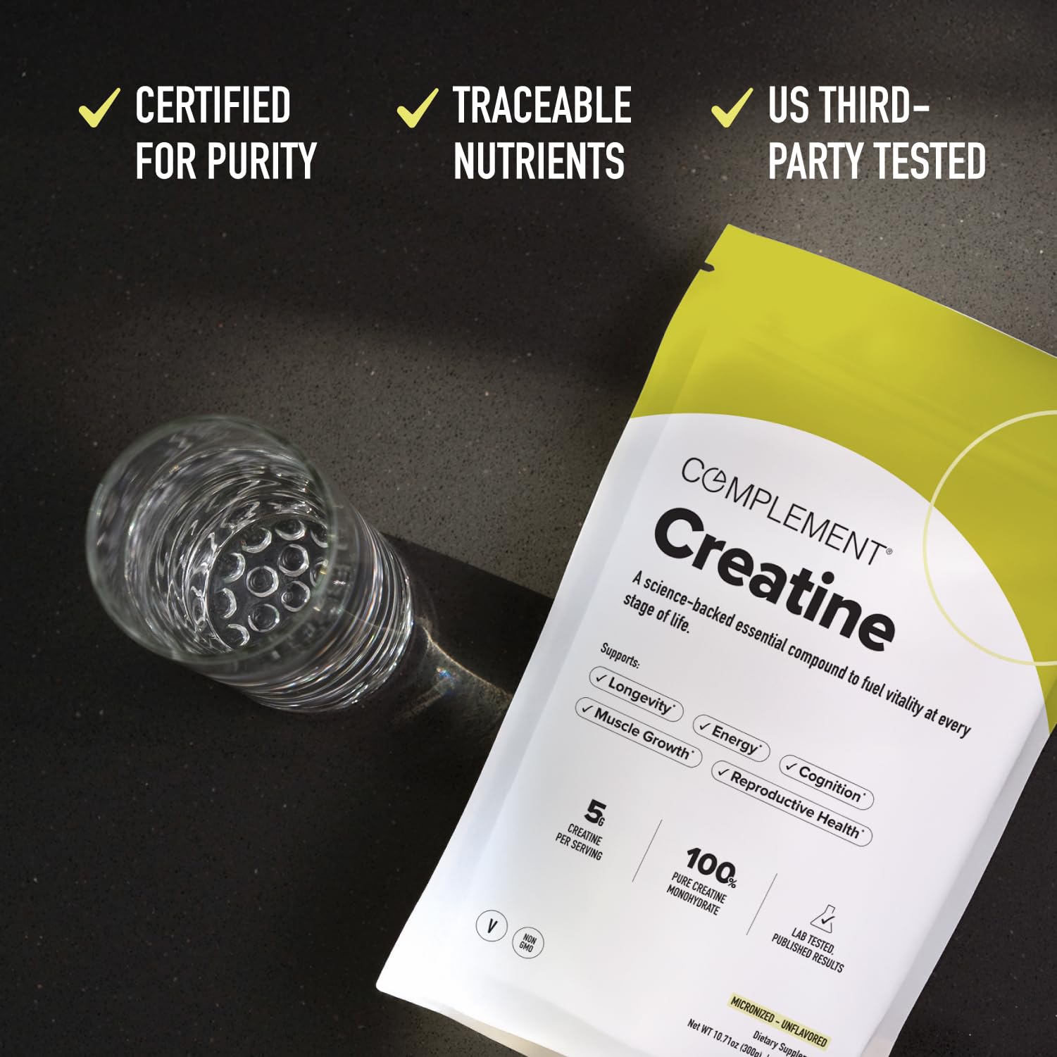 Complement Creatine Monohydrate Micronized Powder for Women and Men (5g, 60 Servings) Pre Workout, Post Workout, Muscle Recovery, Brain Health, Longevity- Vegan, Unflavored ComplementAu supplements