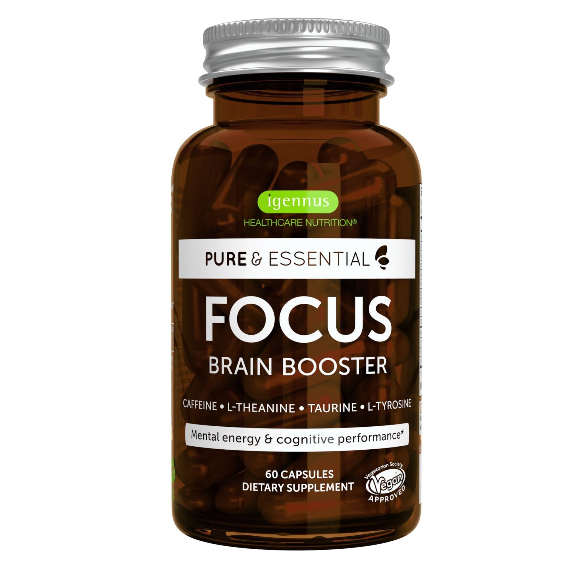 Igennus Focus - Nootropic with 200mg Natural Caffeine, Methylated B Vitamins, L-Theanine, Taurine, L-Tyrosine, Clean Energy, Brain Booster & Cognitive Performance, Non Jittery, 60 Capsules Igennus Healthcare NutritionAu supplements