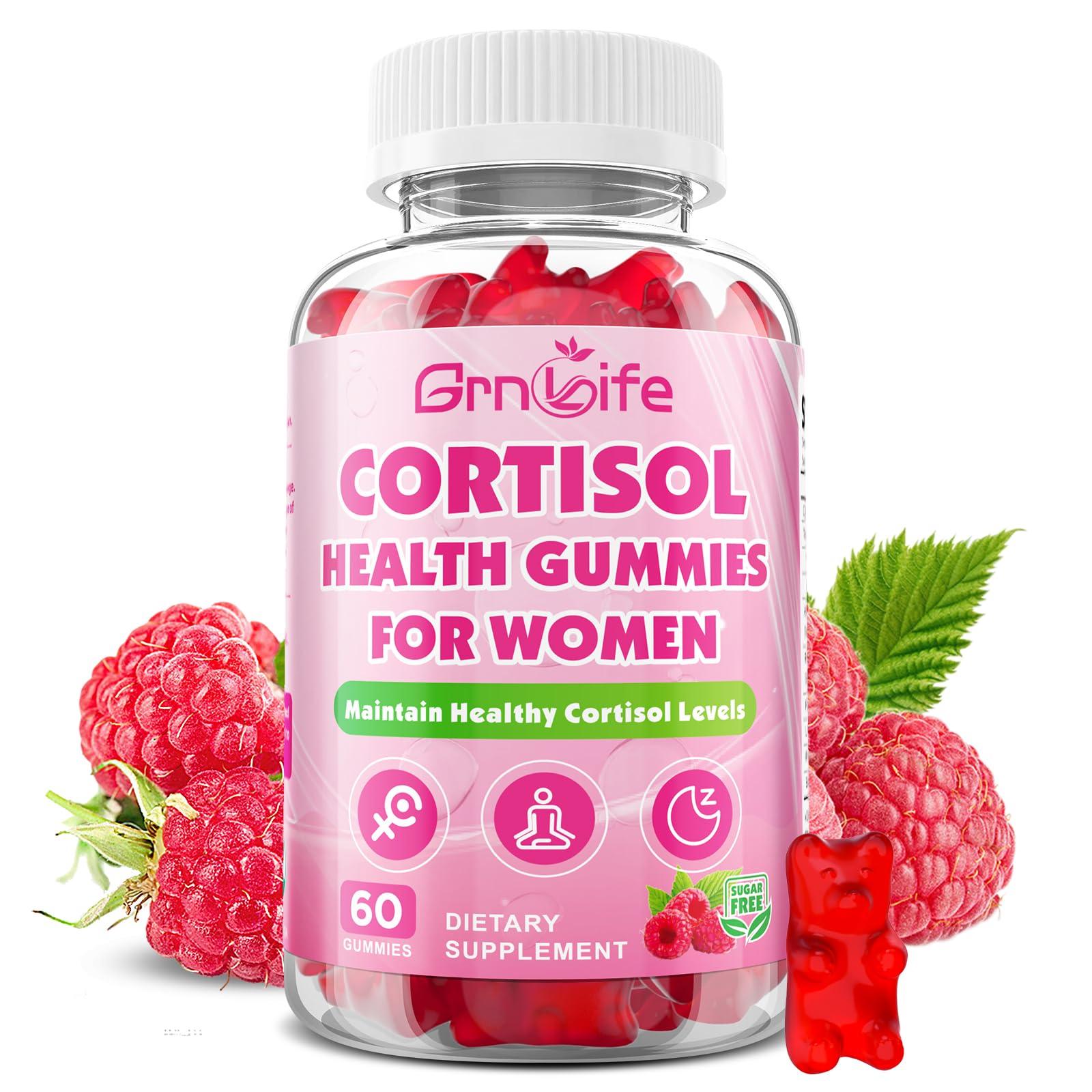 Cortisol Gummies for Women, Cortisol Supplements Gummies with Magnesium Ashwagandha Rhodiola Rosea and L-theanine Complex for Relaxation and Focus, Zzz Support, Raspberry Flavor, 60 Count GrnLifeAu supplements