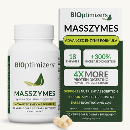 BIOptimizers MassZymes - Complete Digestive Enzymes Supplement for Gut Health - Bloating Relief for Men and Women - Lipase Amylase Bromelain Digestive Enzymes (30 Capsules) BIOptimizersUS supplements